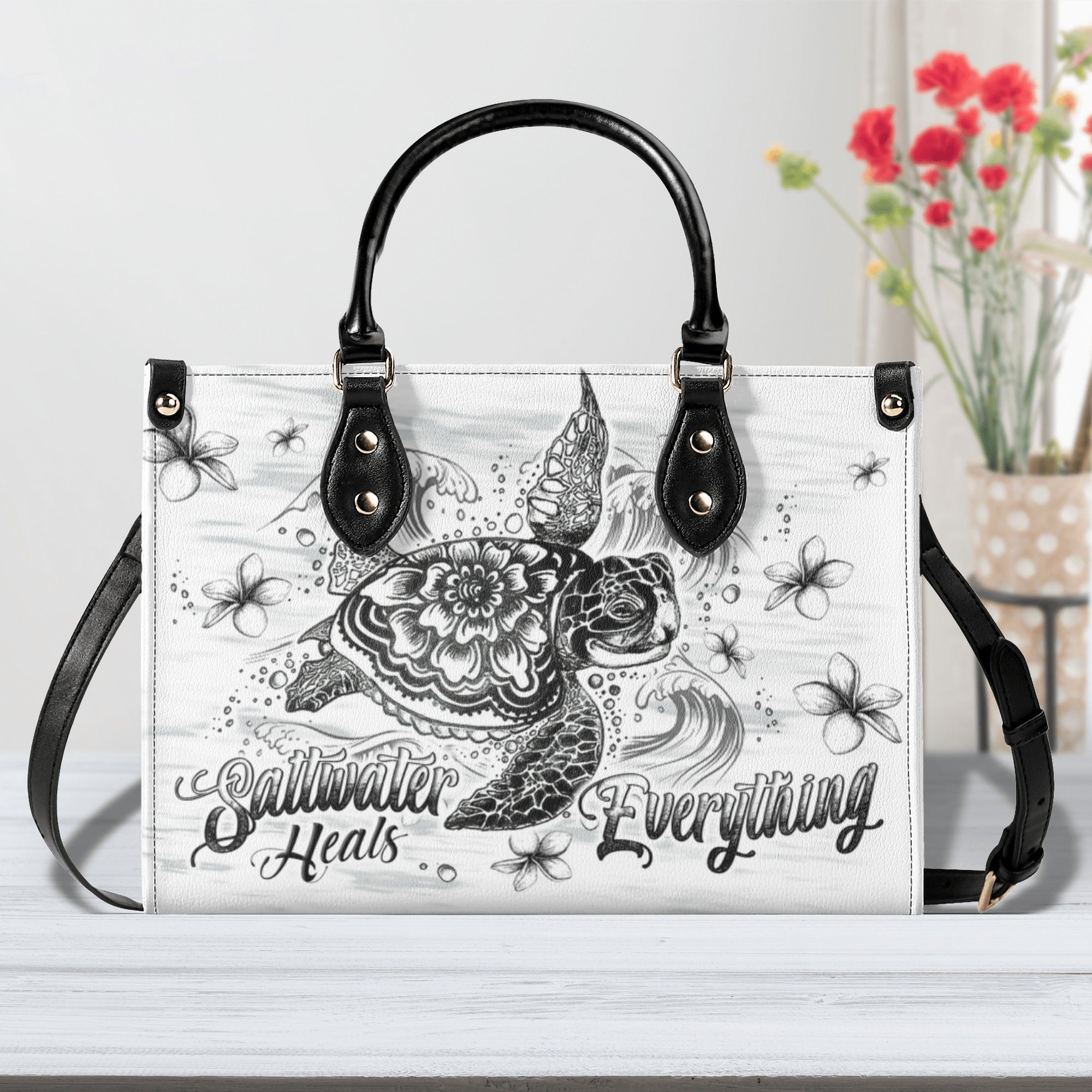 SALTWATER HEALS EVERYTHING TURTLE  LEATHER HANDBAG - TLTW2812242