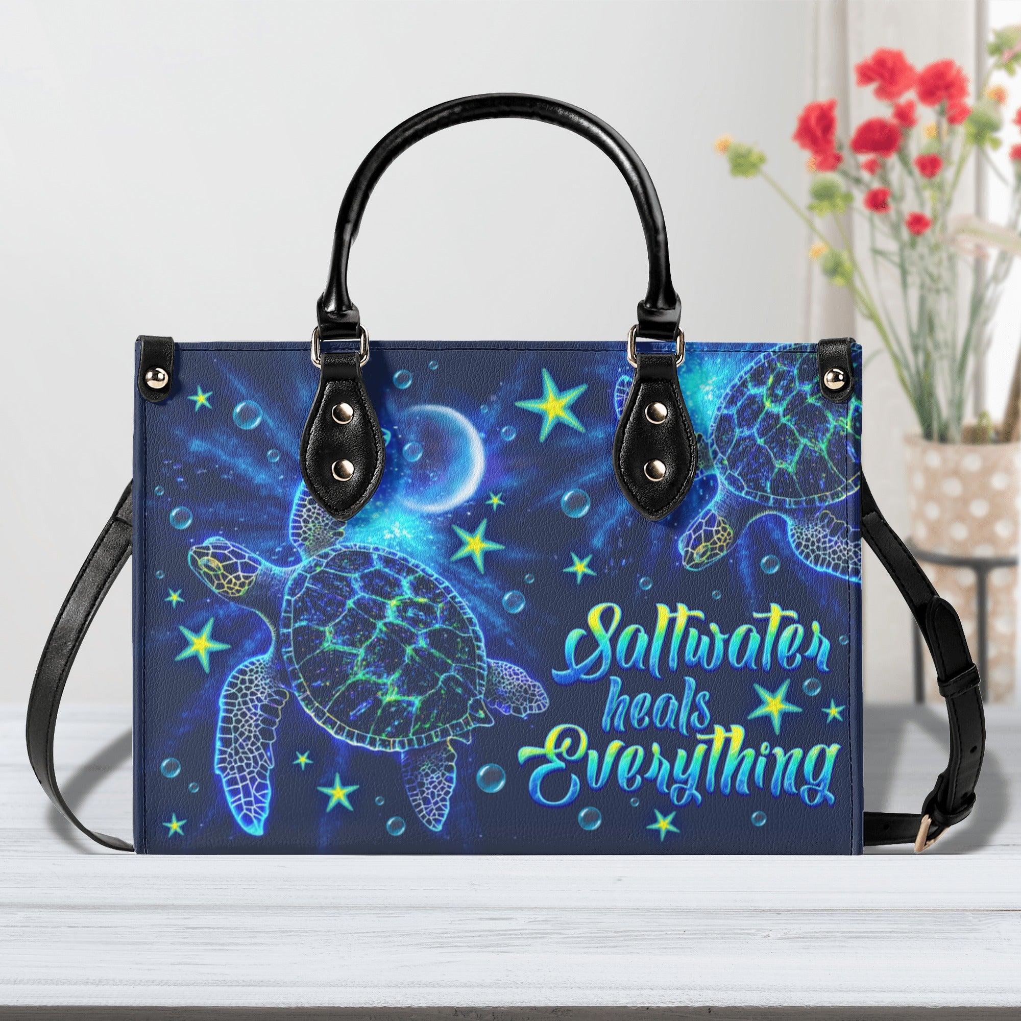 SALTWATER HEALS EVERYTHING TURTLE  LEATHER HANDBAG - TLNO2812243