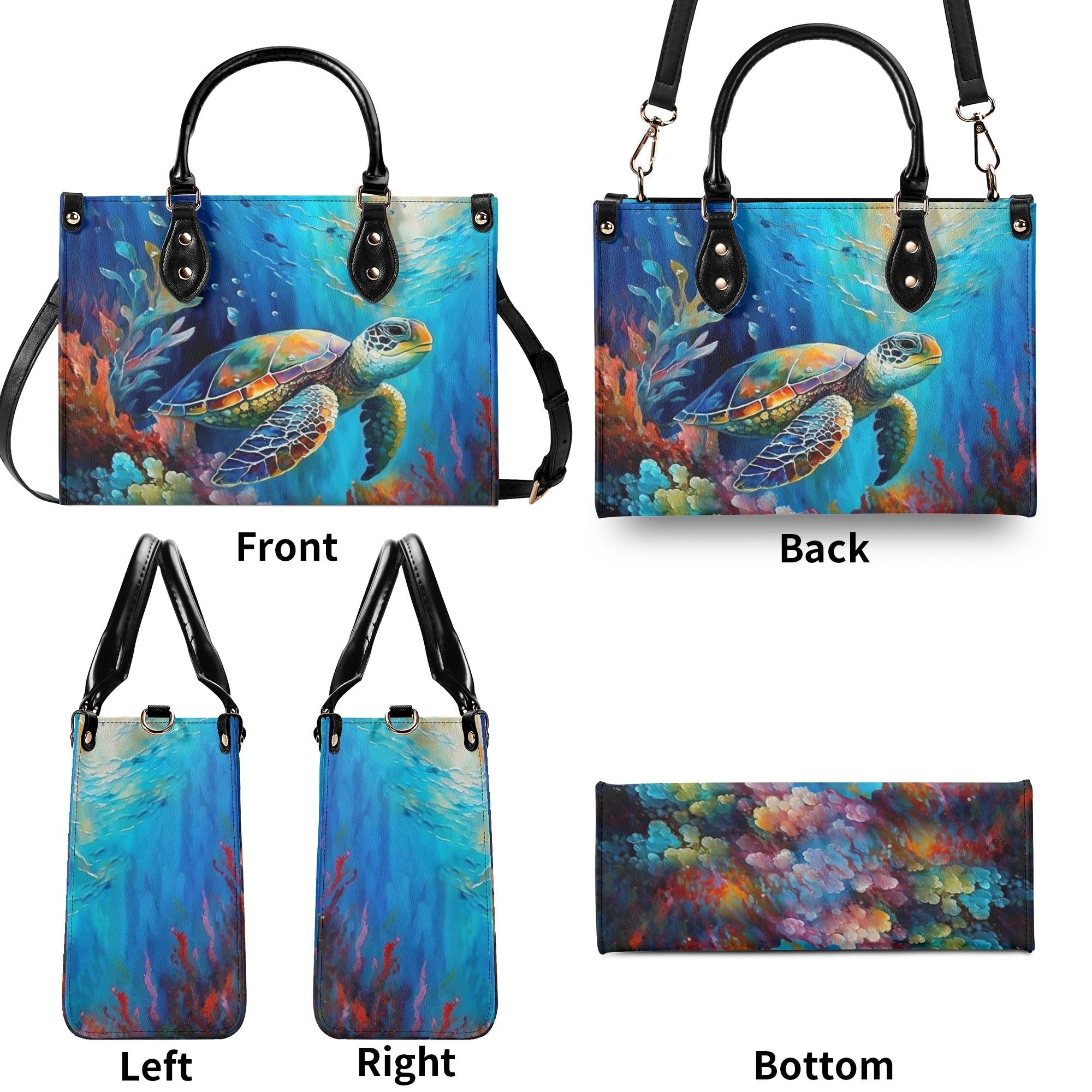 PAINTING OCEAN TURTLE  LEATHER HANDBAG - YHLT2811244