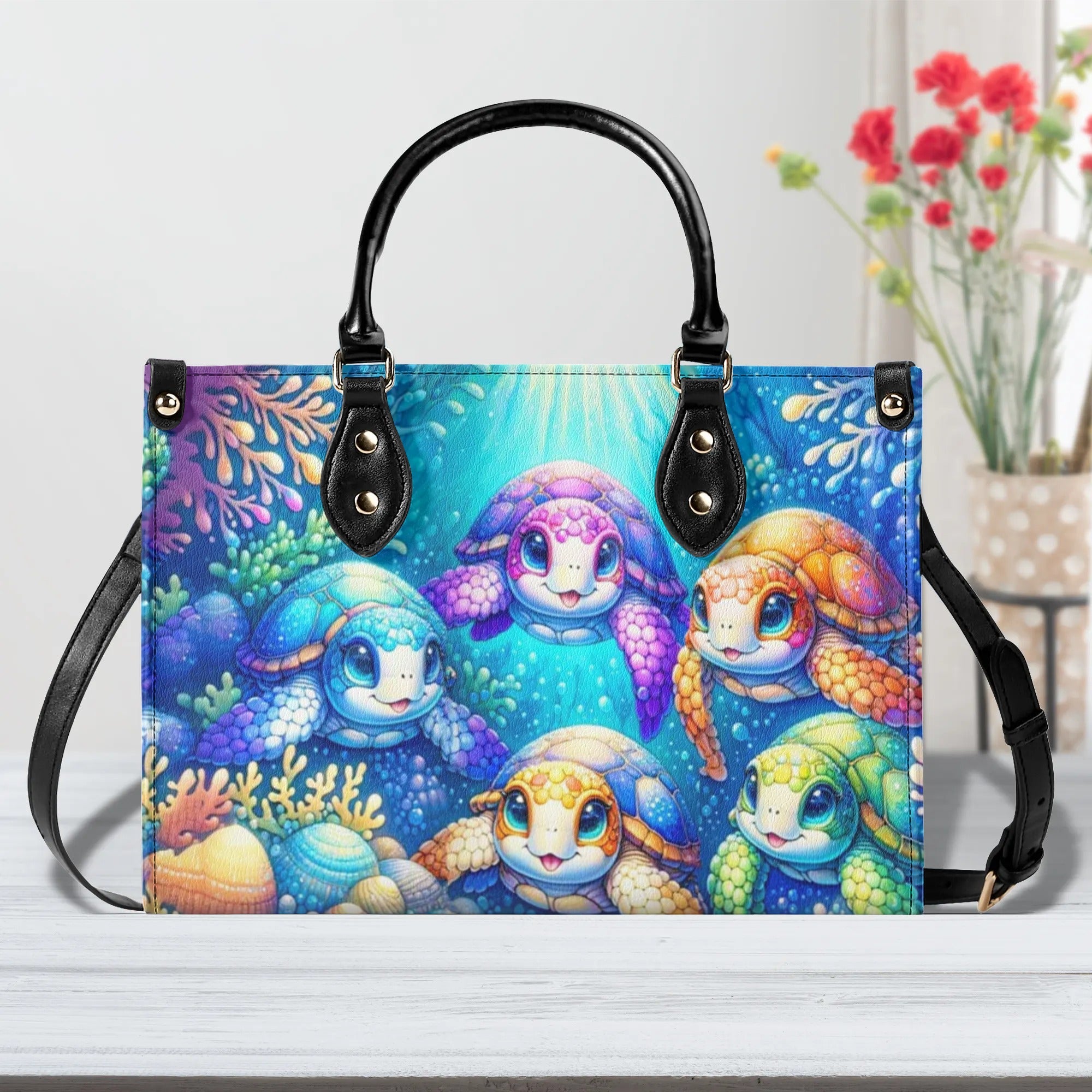 OCEAN TURTLES LEATHER HANDBAG - YHHN0907243