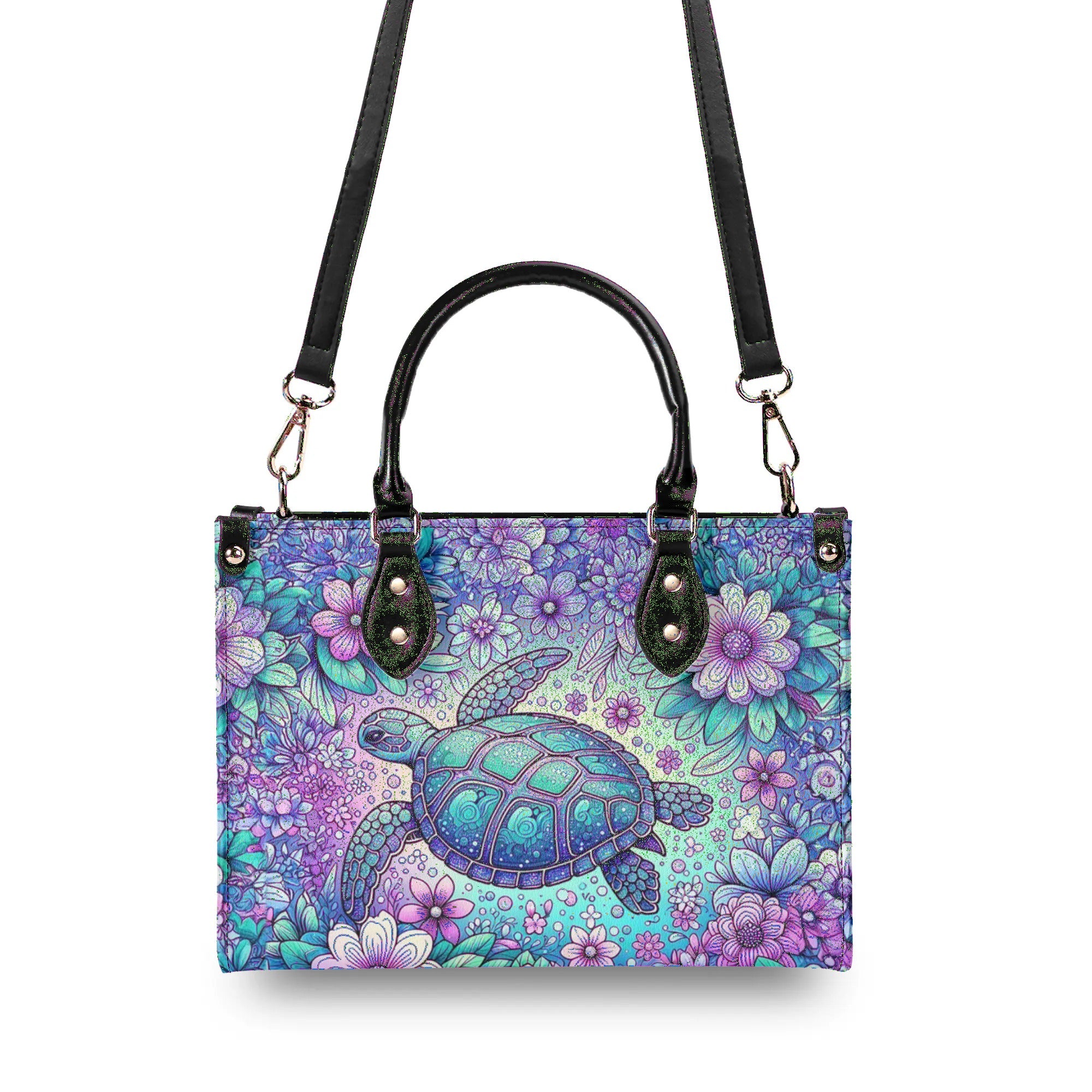 SEA TURTLE FLORAL LEATHER HANDBAG - TLNT1206245