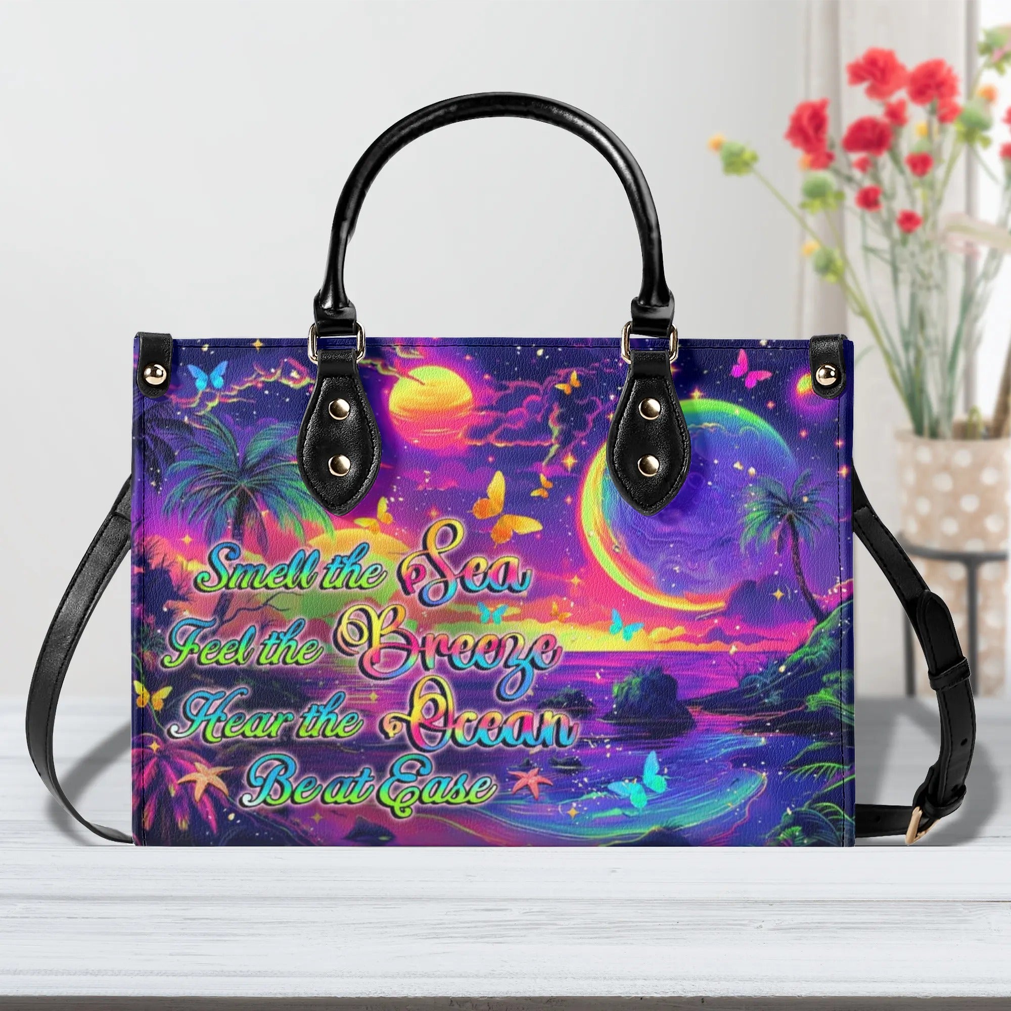 SMELL THE SEA FEEL THE BREEZE LEATHER HANDBAG - YHLT3008244