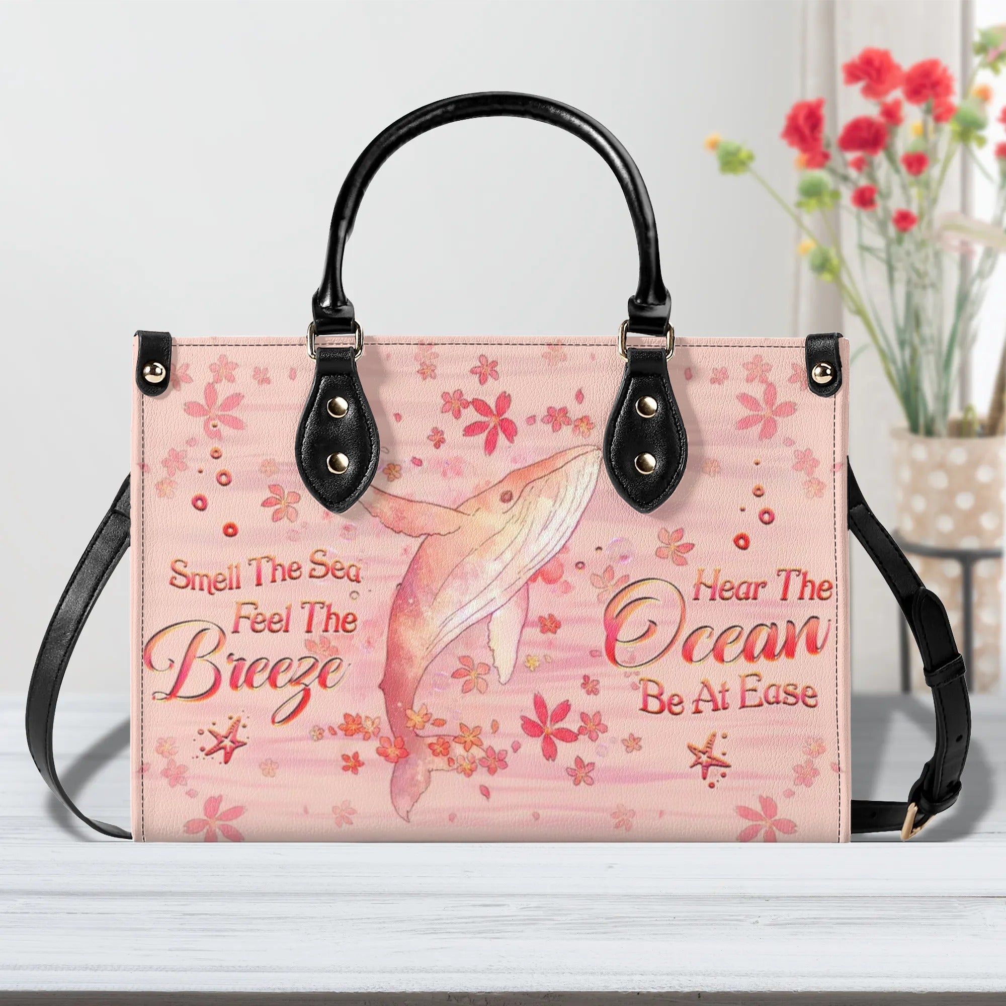 SMELL THE SEA FEEL THE BREEZE WHALE LEATHER HANDBAG - YHHG1308244