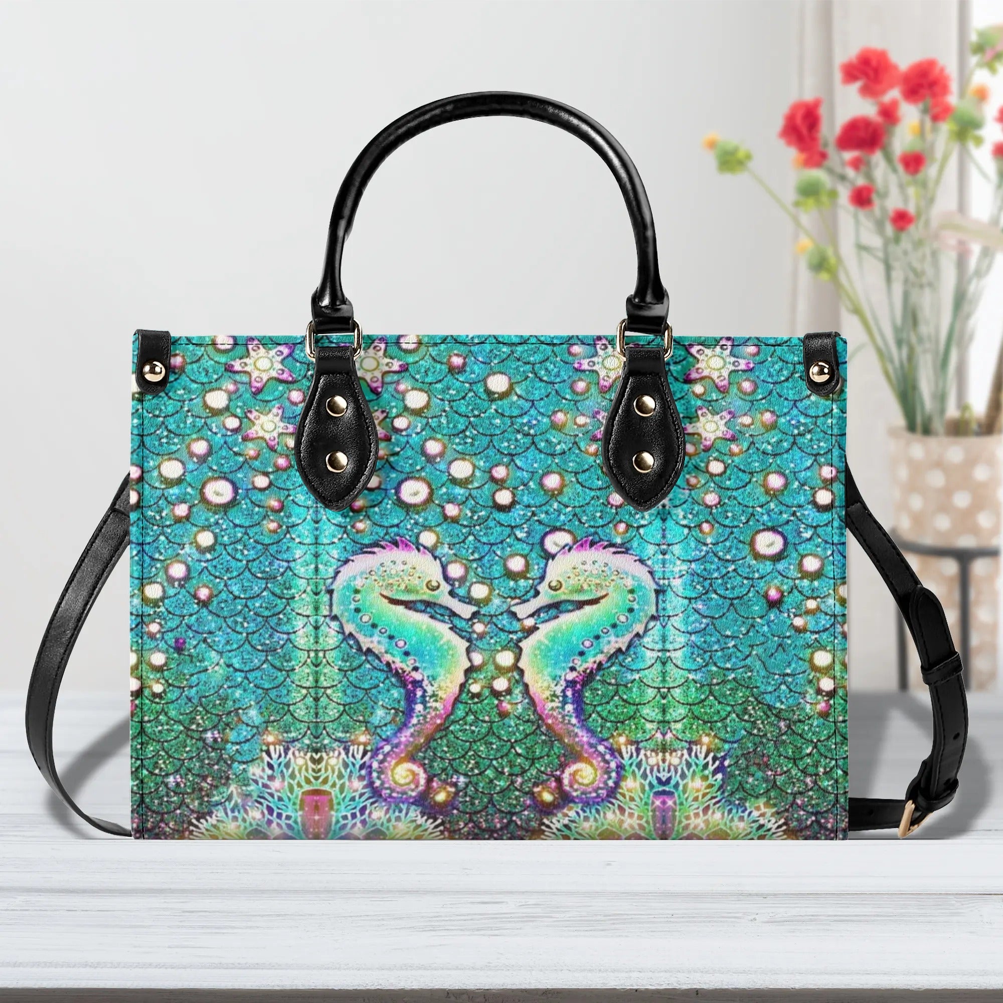 GLOWING SEAHORSE LEATHER HANDBAG - YHDU1706242