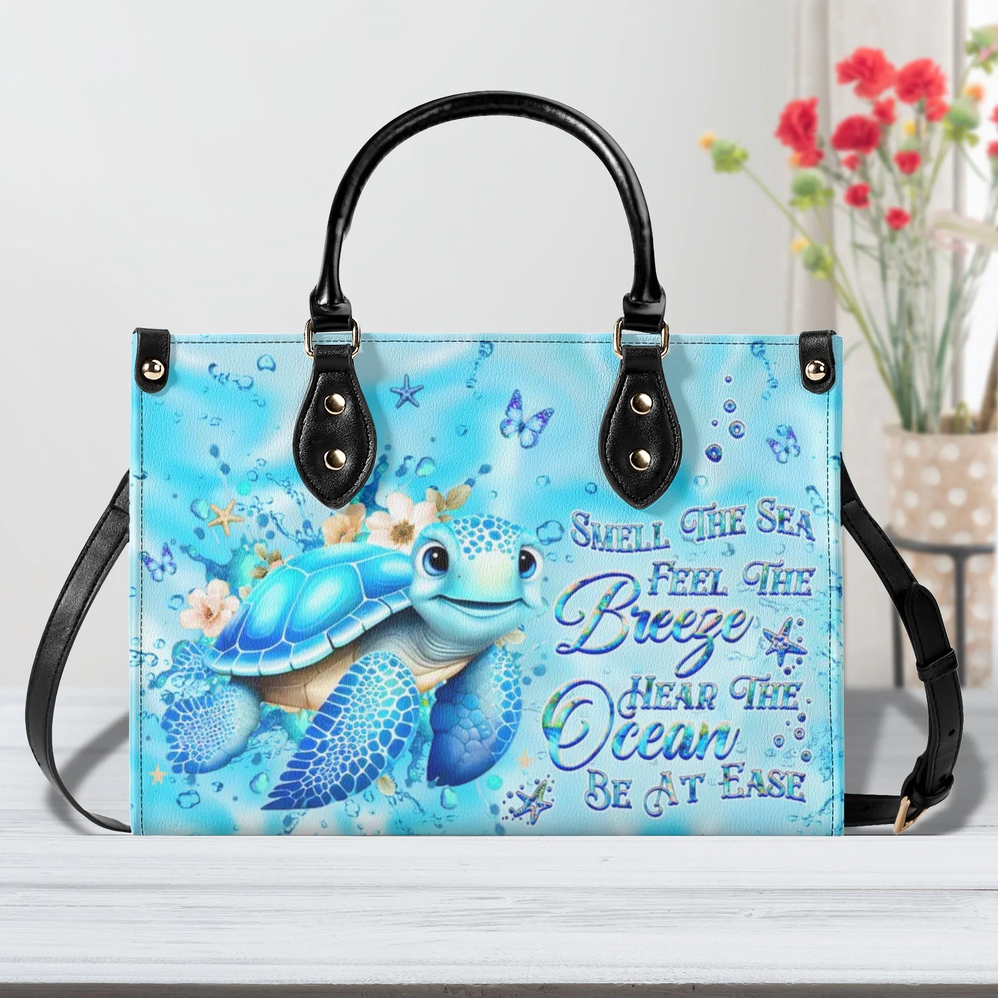 SMELL THE SEA FEEL THE BREEZE TURTLE LEATHER HANDBAG - YHHG1508244