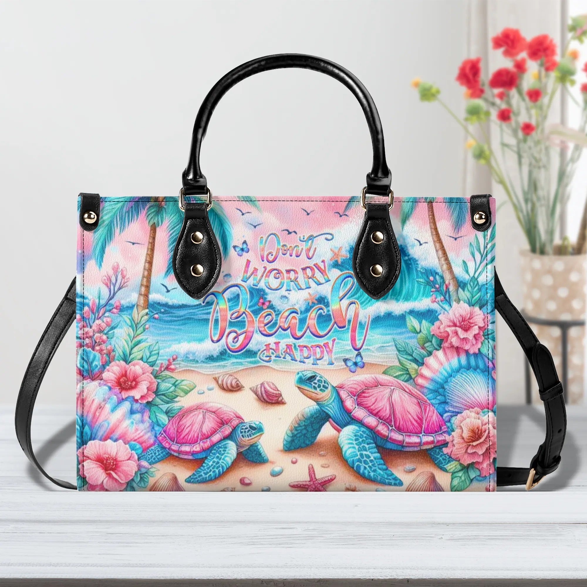 DON'T WORRY BEACH HAPPY TURTLE LEATHER HANDBAG - YHHG3105244