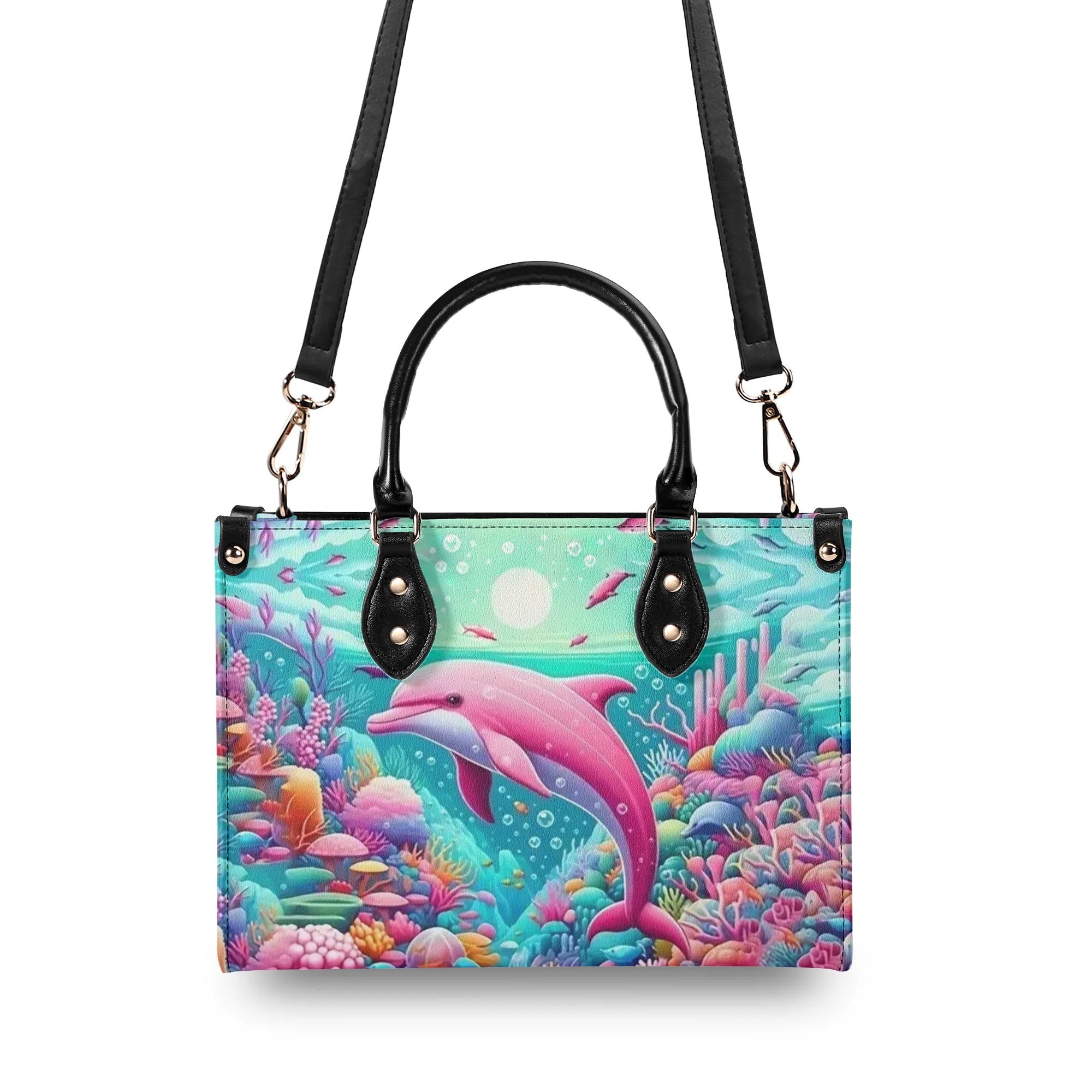 DOLPHIN IN THE OCEAN LEATHER HANDBAG - YHHG0407244