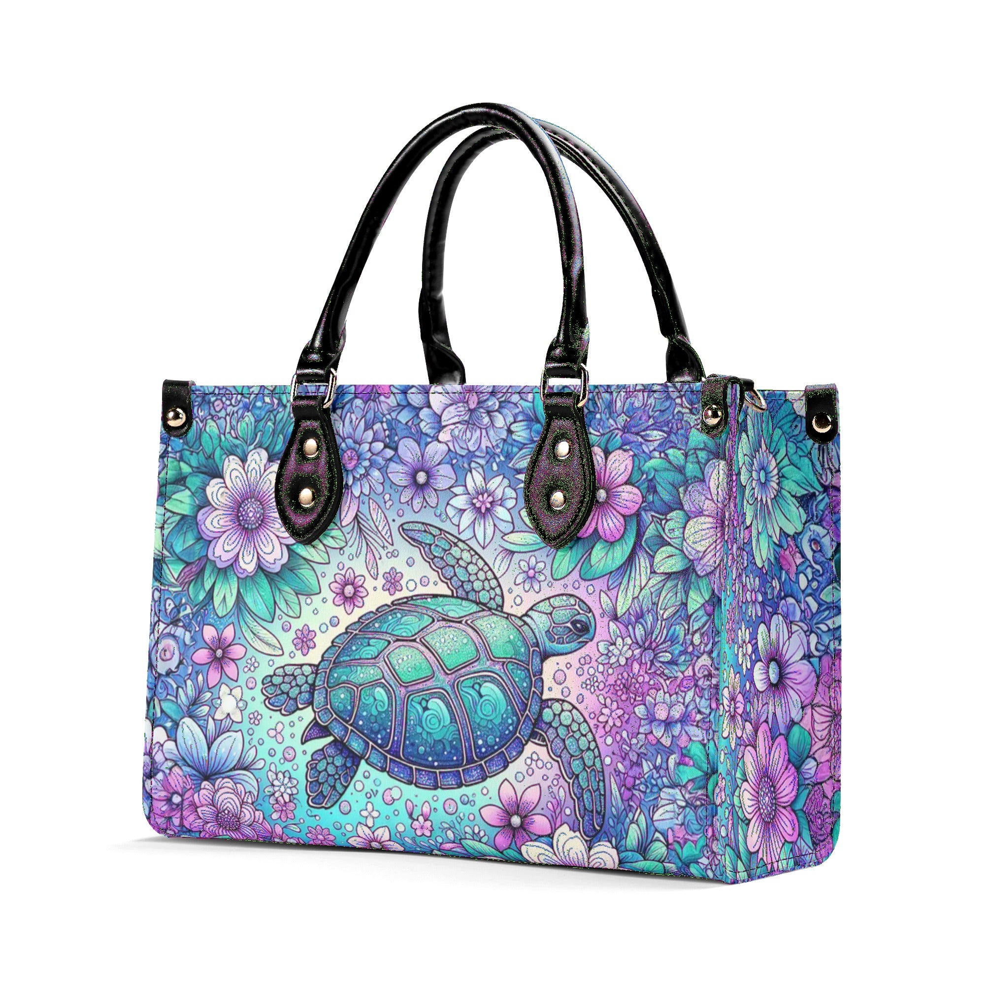 SEA TURTLE FLORAL LEATHER HANDBAG - TLNT1206245