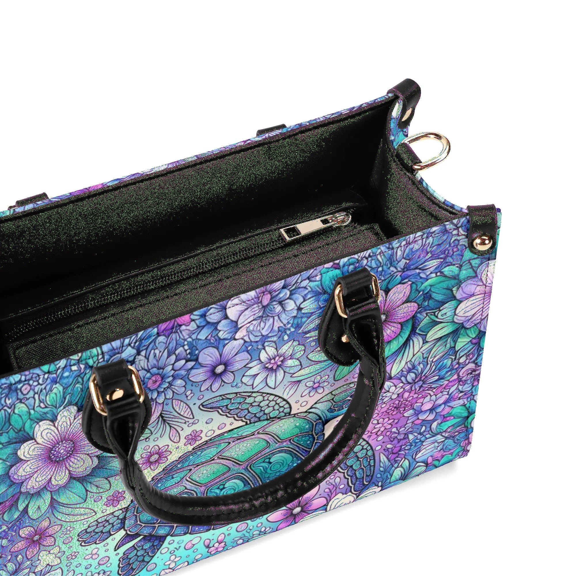 SEA TURTLE FLORAL LEATHER HANDBAG - TLNT1206245