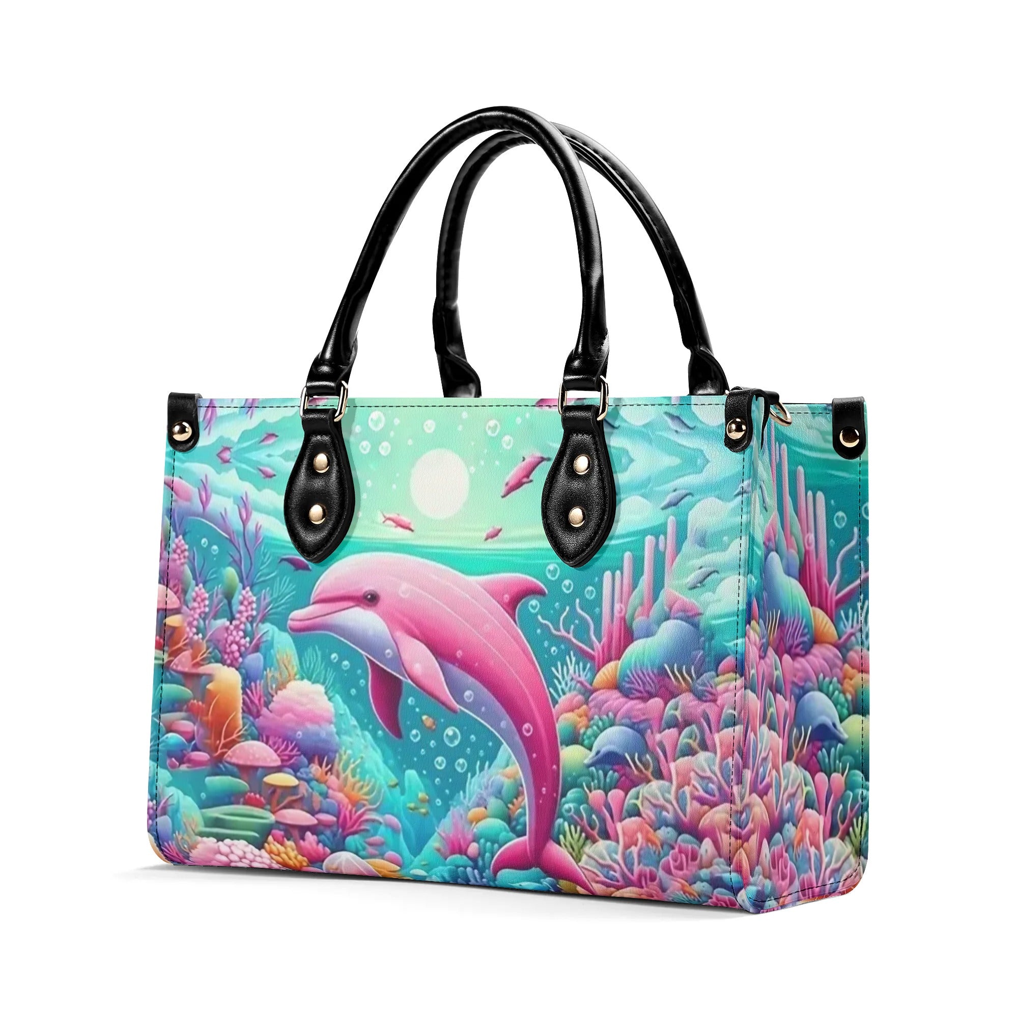 DOLPHIN IN THE OCEAN LEATHER HANDBAG - YHHG0407244