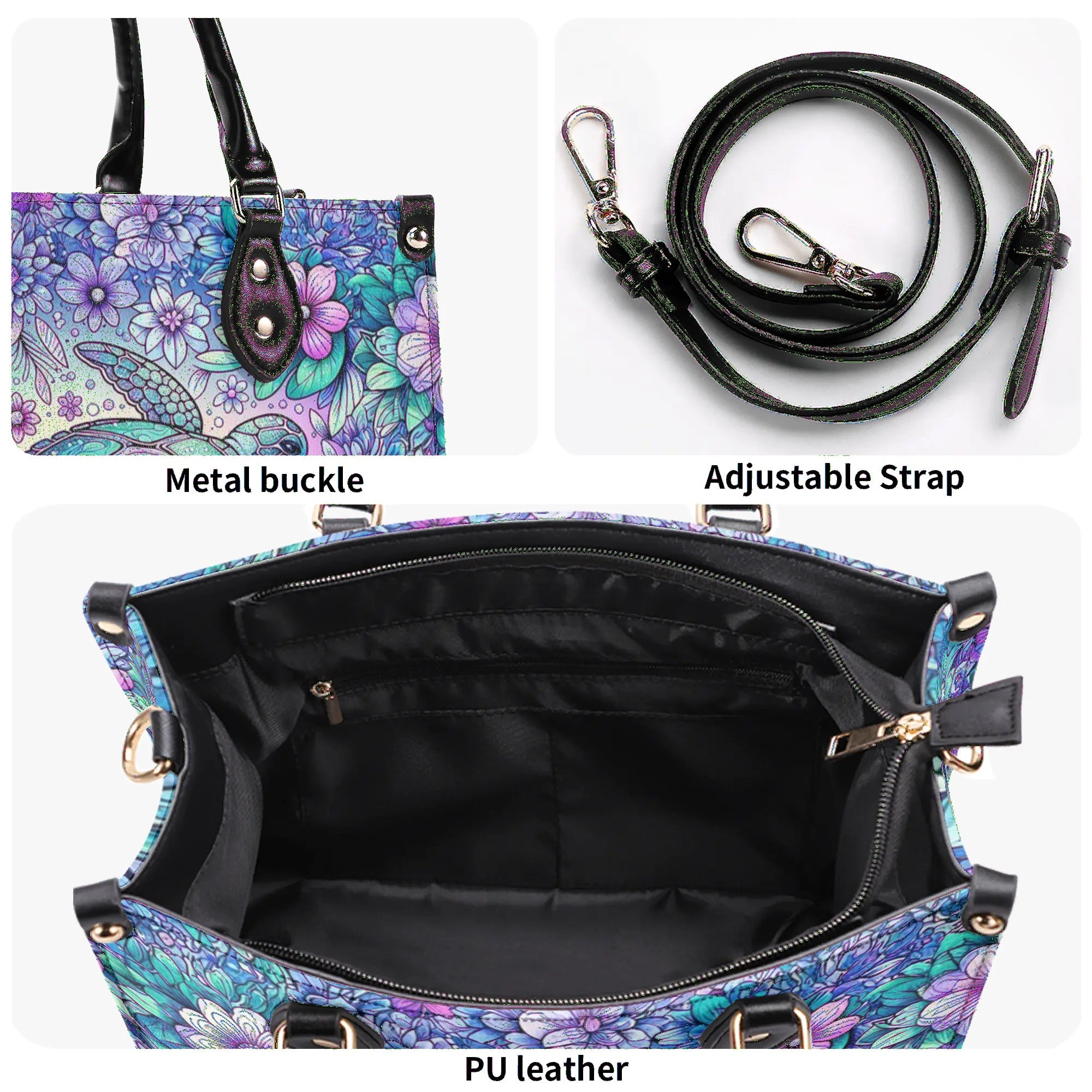 SEA TURTLE FLORAL LEATHER HANDBAG - TLNT1206245