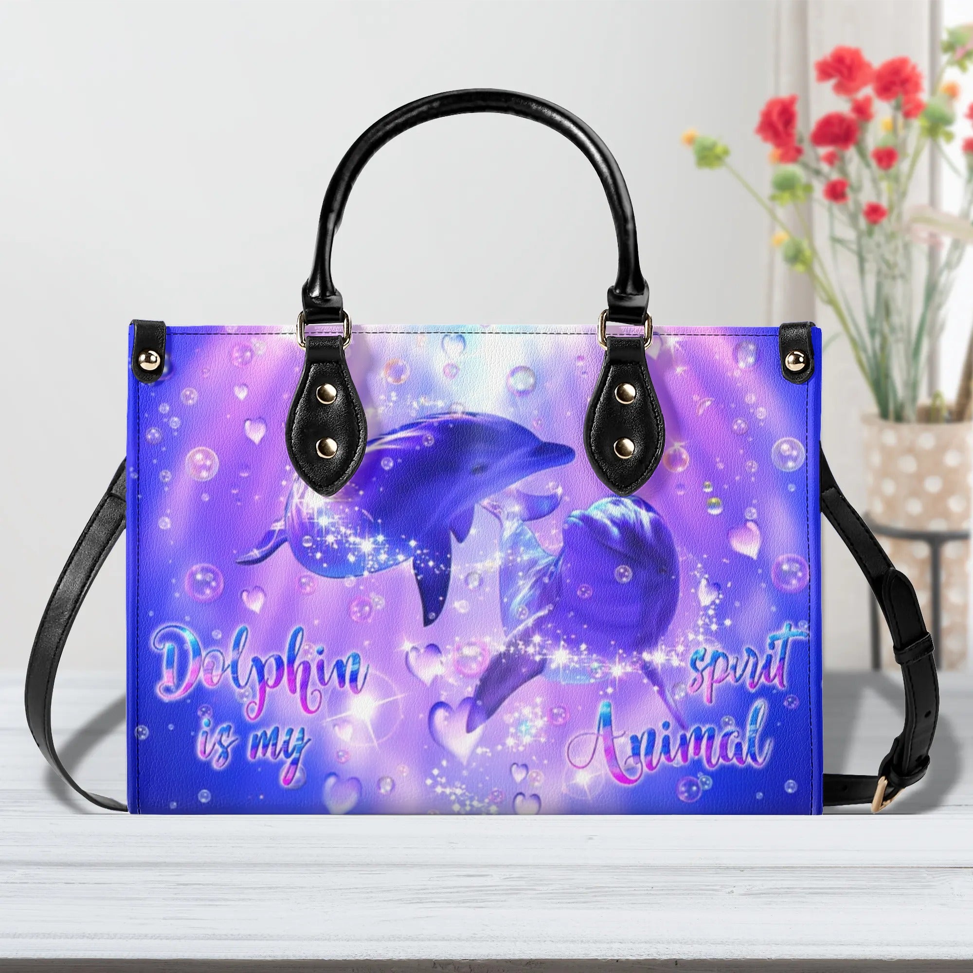 DOLPHIN IS MY SPIRIT ANIMAL LEATHER HANDBAG - YHLN0207244