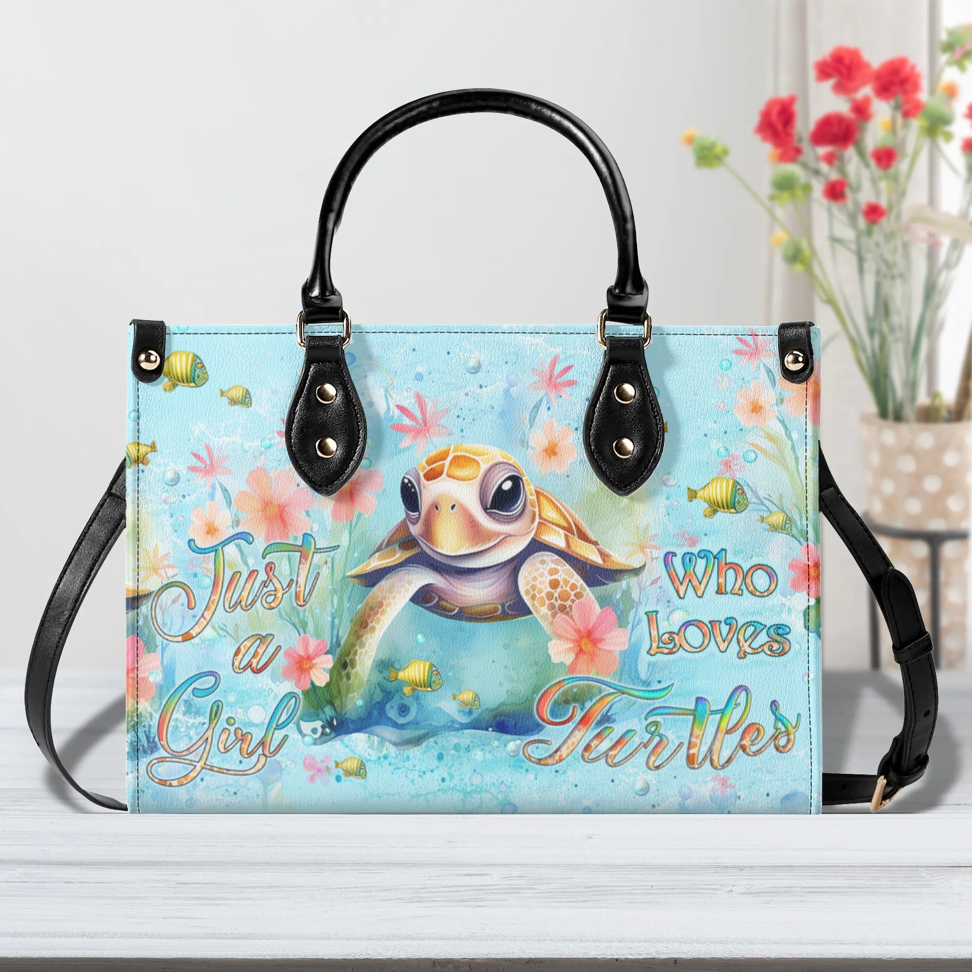 JUST A GIRL WHO LOVES TURTLES LEATHER HANDBAG - YHLT1410245