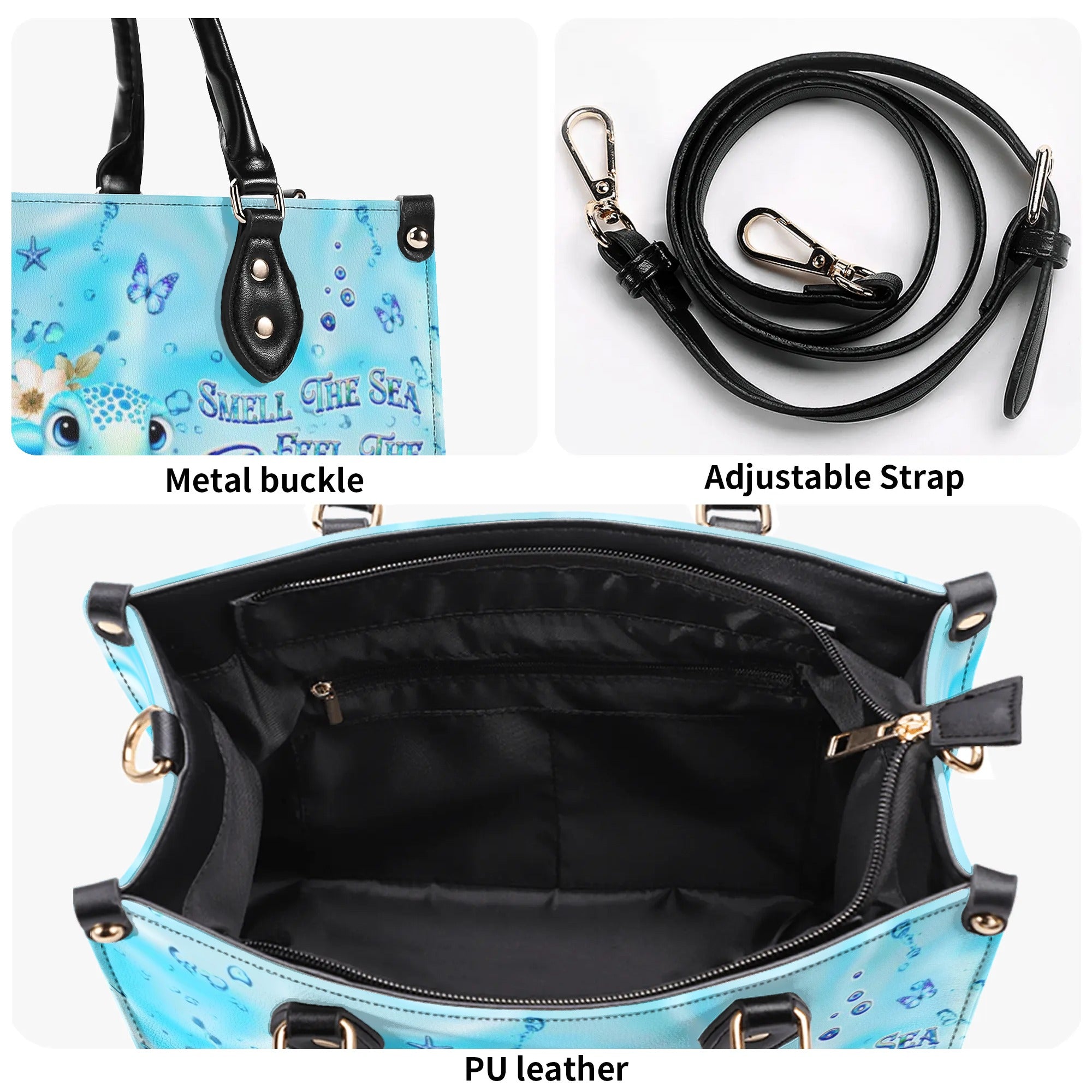 SMELL THE SEA FEEL THE BREEZE TURTLE LEATHER HANDBAG - YHHG1508244