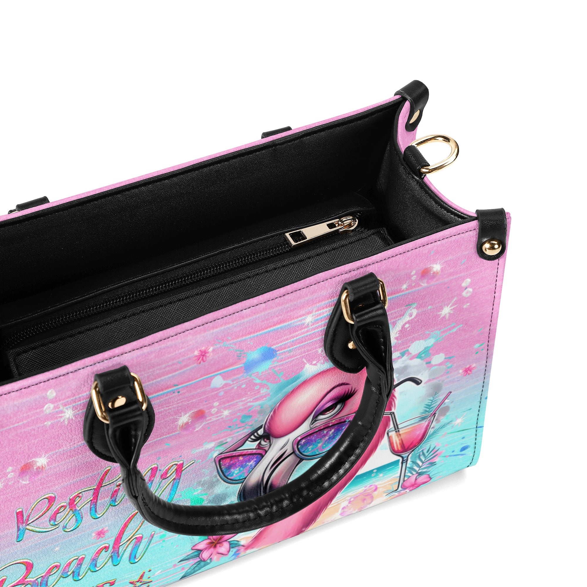 RESTING BEACH FACE FLAMINGO LEATHER HANDBAG - YHHG0312244