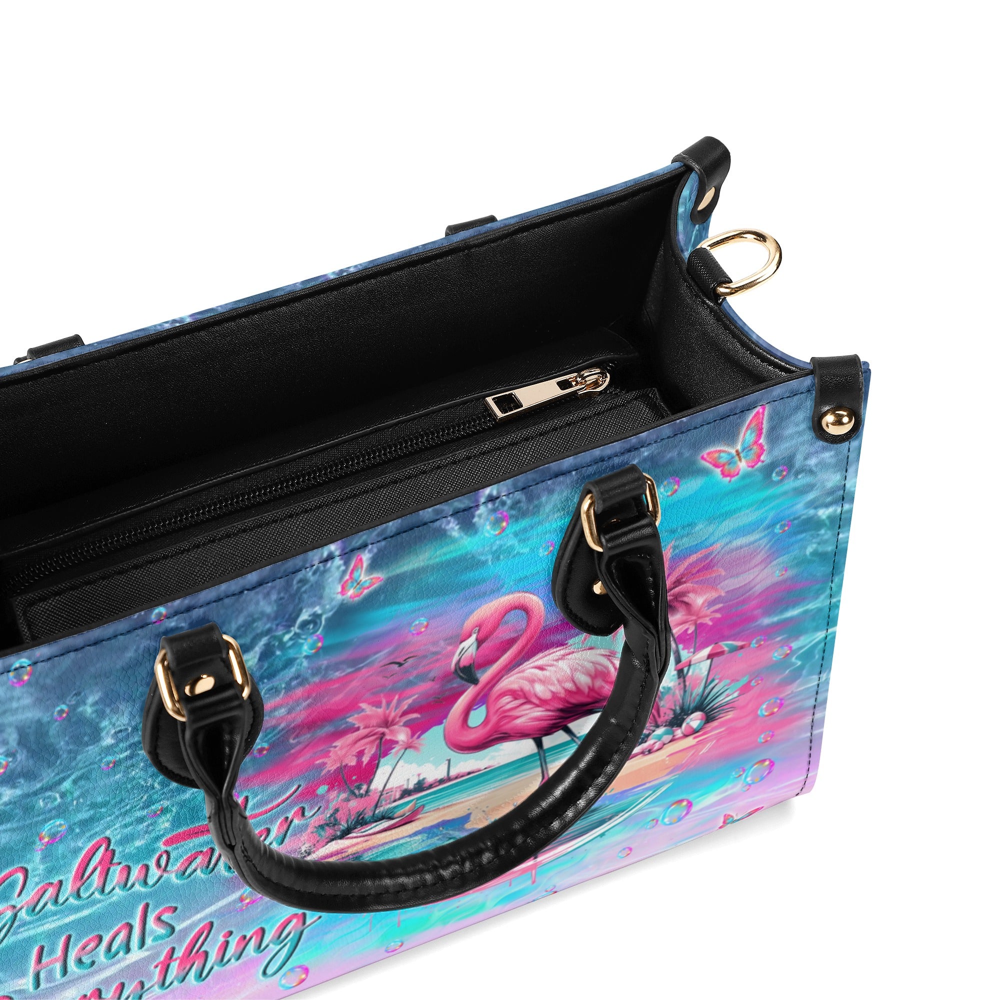 SALTWATER HEALS EVERYTHING FLAMINGO LEATHER HANDBAG - YHLN0212244