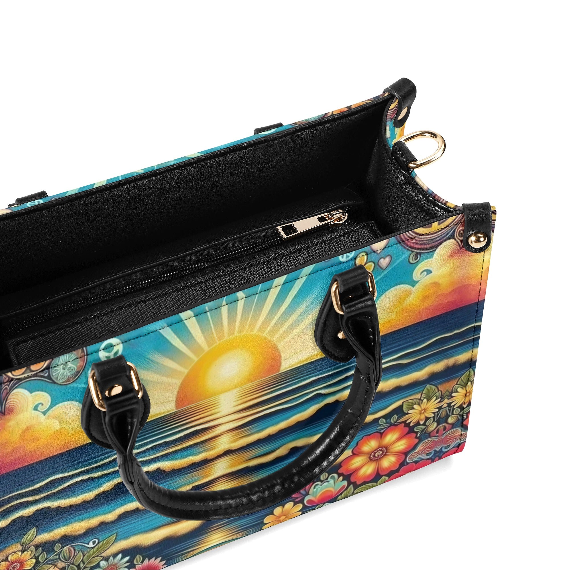 PAINTING SEA SUNSET LEATHER HANDBAG - YHHG0912244