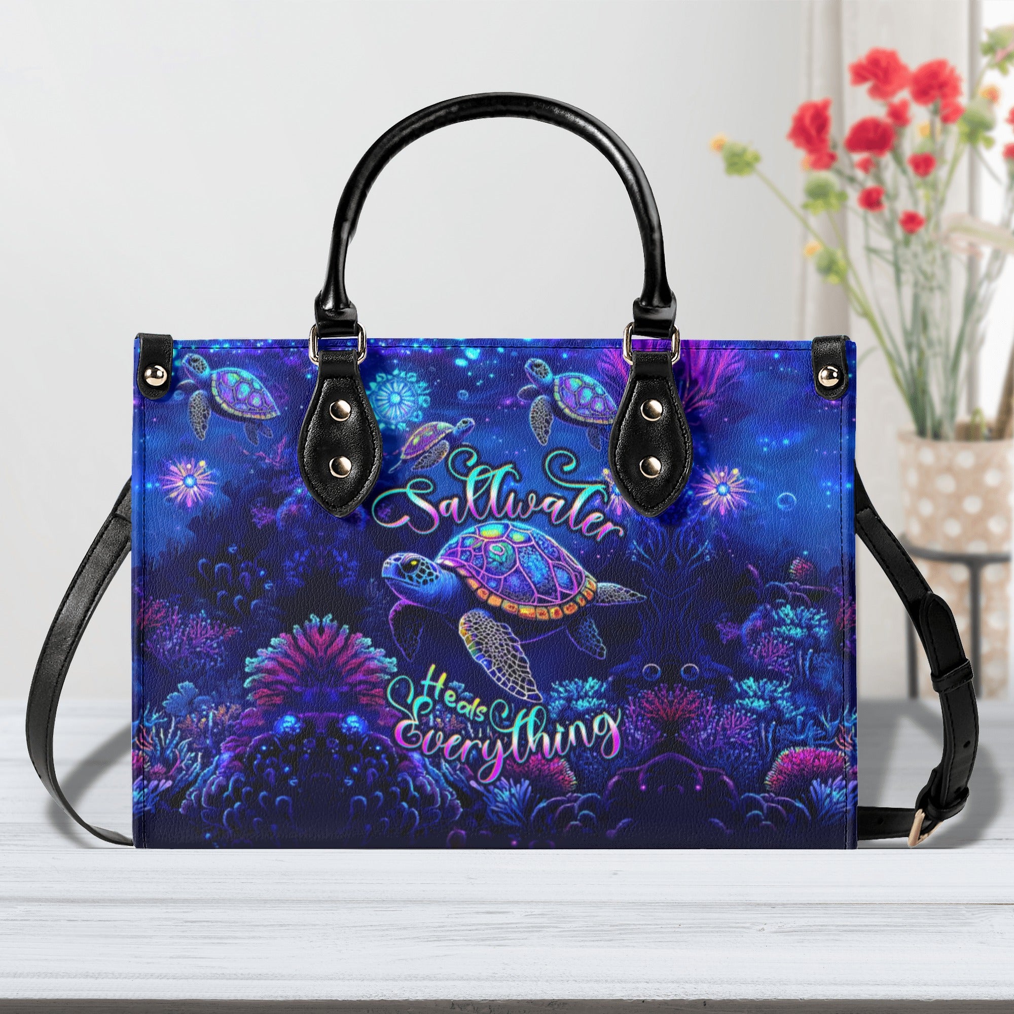 SALTWATER HEALS EVERYTHING TURTLE LEATHER HANDBAG - TLTW1712244