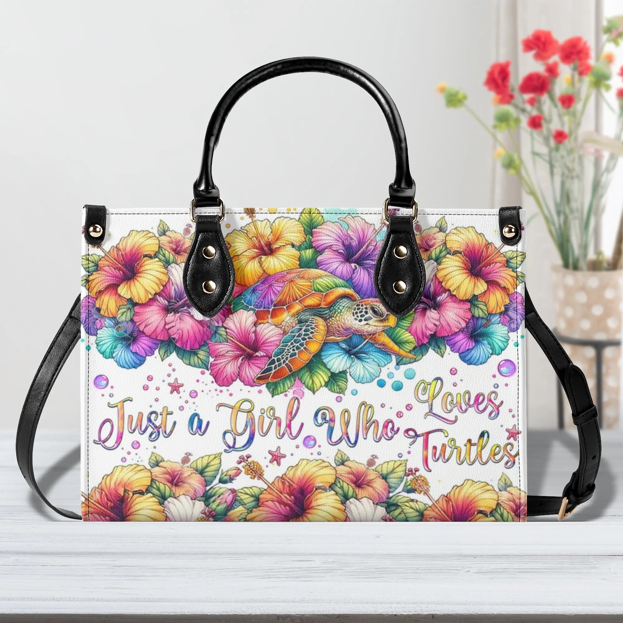 JUST A GIRL WHO LOVES TURTLES LEATHER HANDBAG - TLNZ1207244