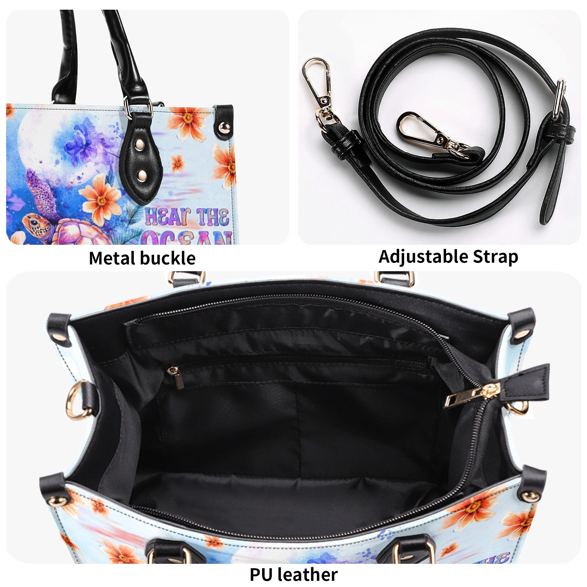 SMELL THE SEA FEEL THE BREEZE TURTLE LEATHER HANDBAG - TLTW0811245