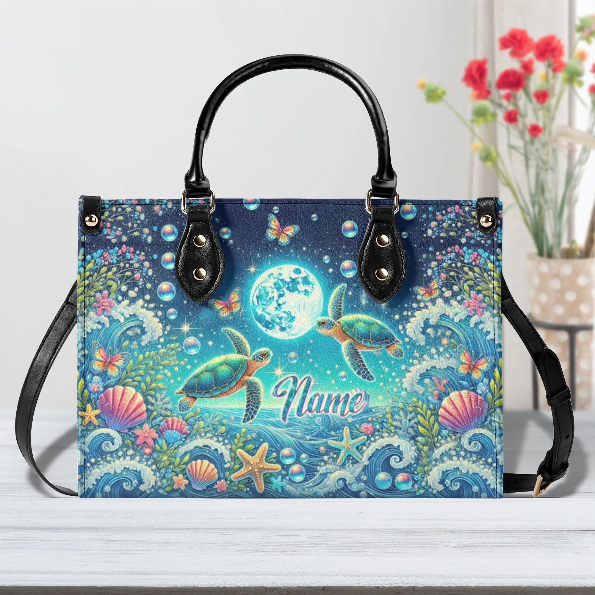 SEA TURTLE MOON LEATHER HANDBAG - TLNT2606245