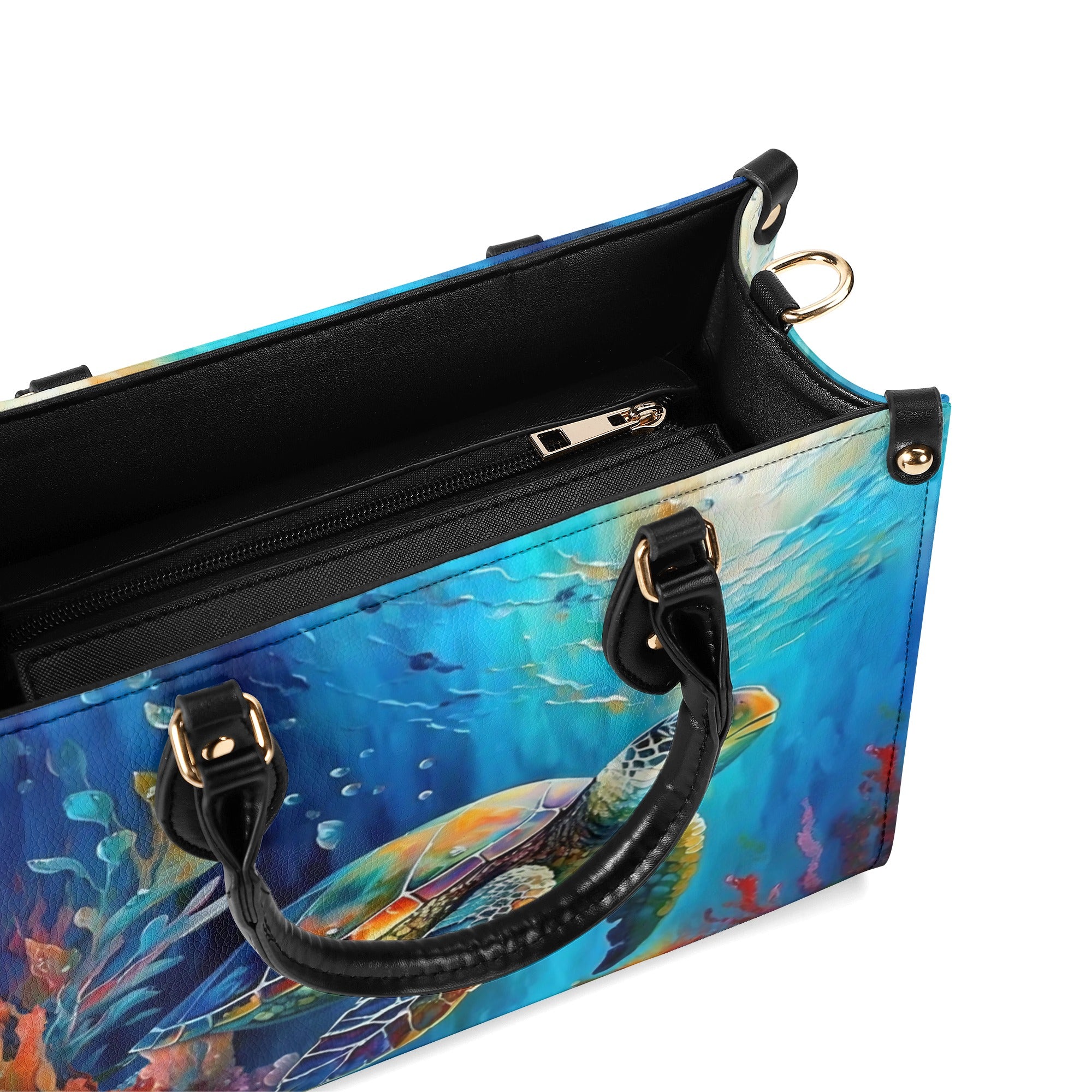 PAINTING OCEAN TURTLE  LEATHER HANDBAG - YHLT2811244