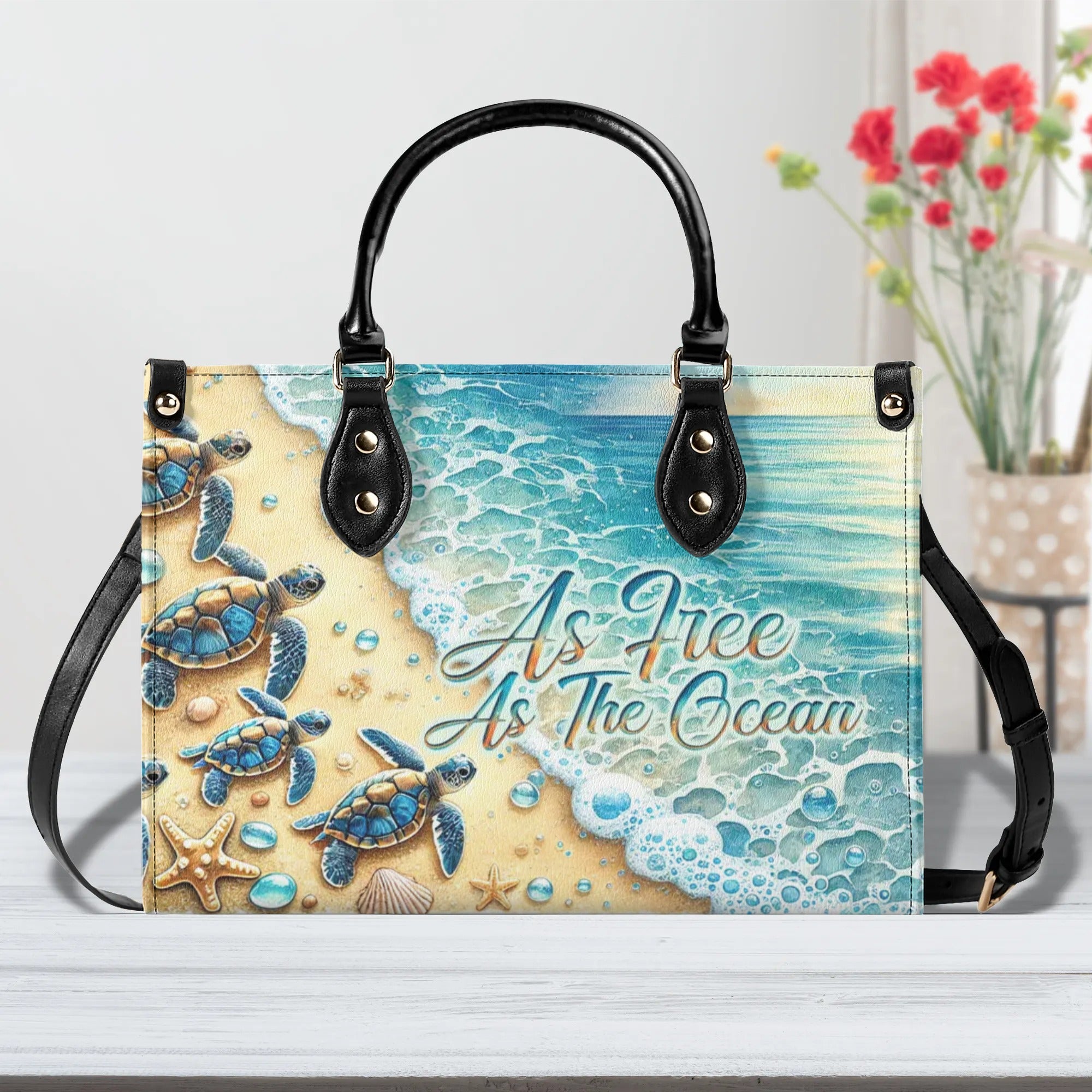 AS FREE AS THE OCEAN TURTLE LEATHER HANDBAG - TLNO1409244