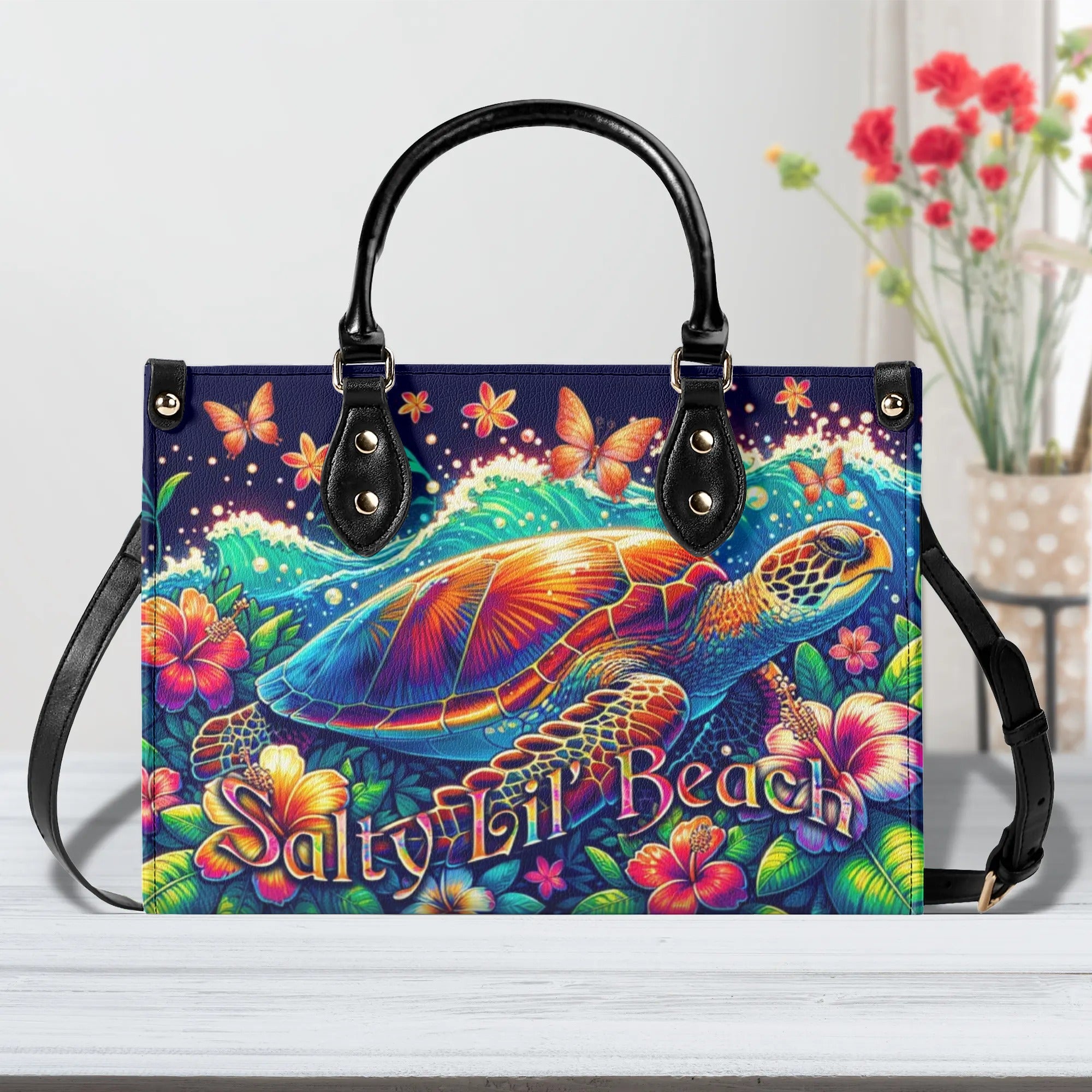 SALTY LIL' BEACH TURTLE LEATHER HANDBAG - TLNO0507245