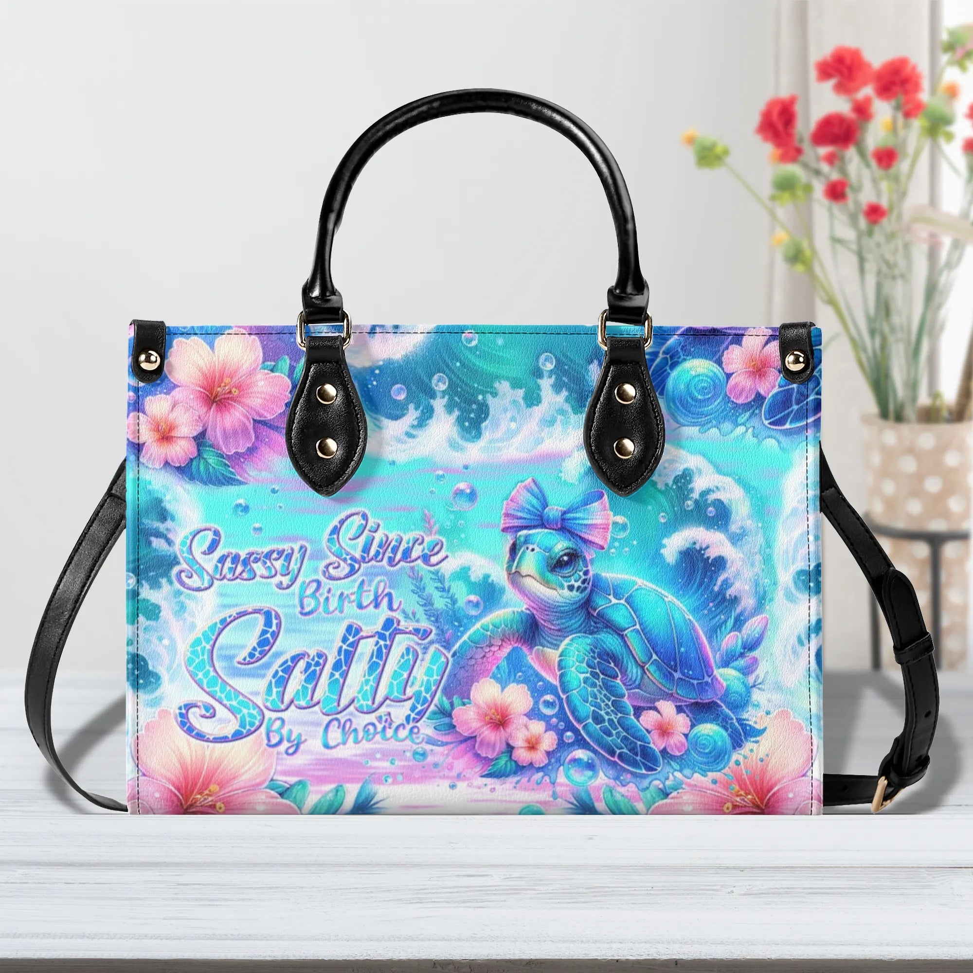 SASSY SINCE BIRTH SALTY BY CHOICE TURTLE LEATHER HANDBAG - TLNT1408244