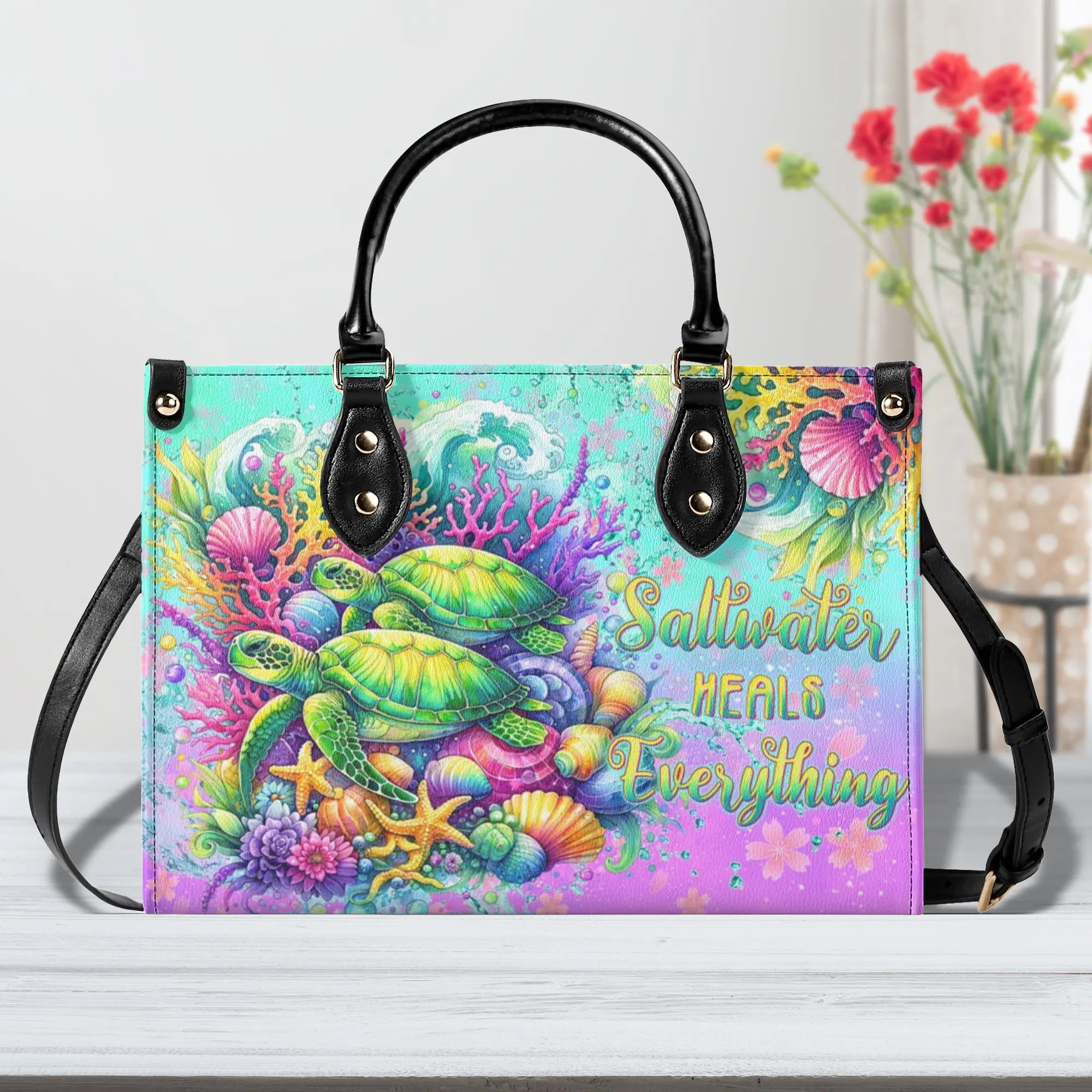 SALTWATER HEALS EVERYTHING TURTLE LEATHER HANDBAG - TLTW3105243