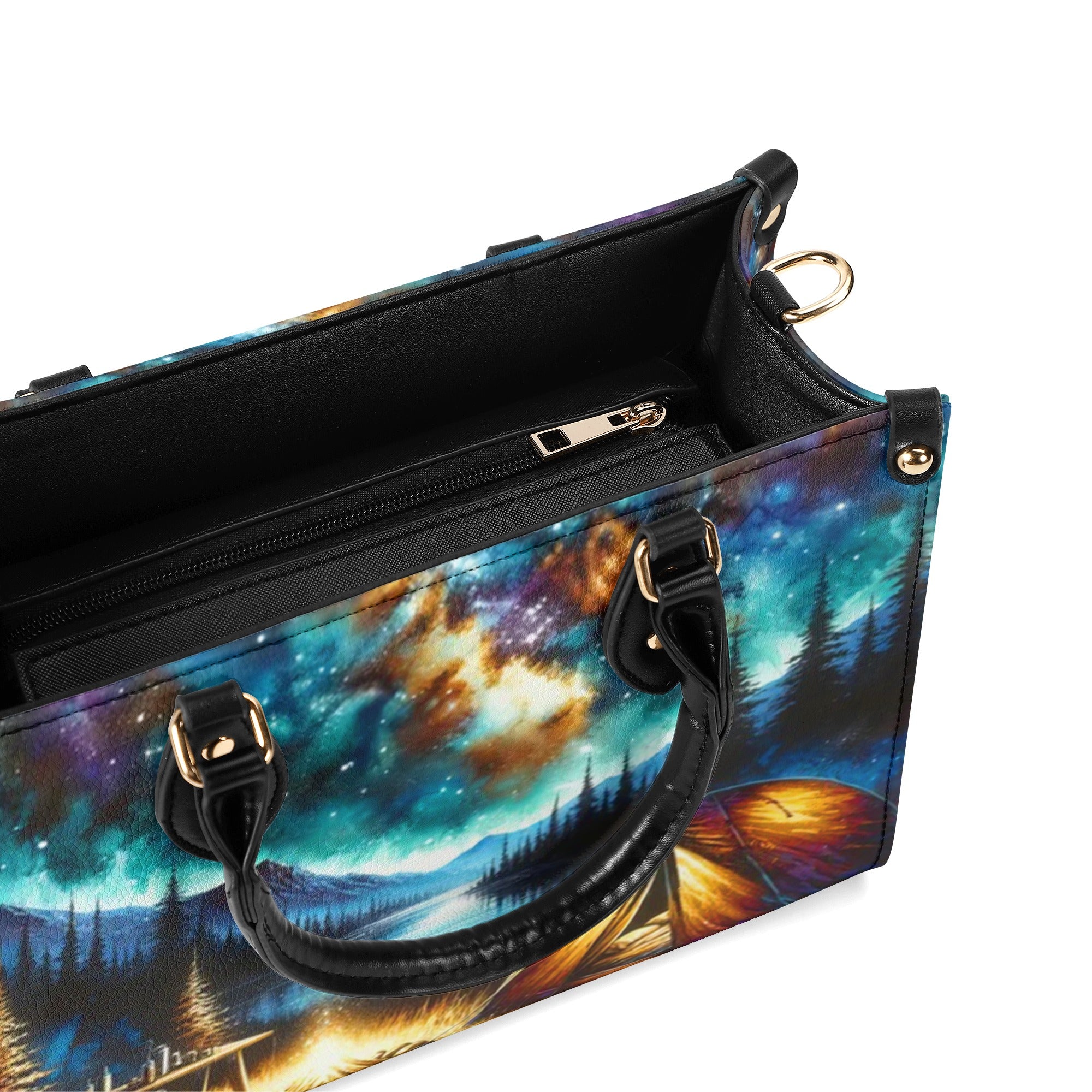 CAMPING SCENE UNDER STARRY NIGHT SKY LEATHER HANDBAG - YHHN1911244