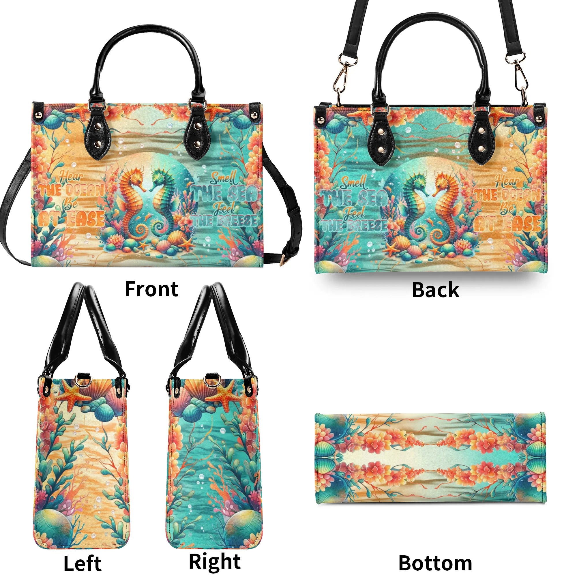 SMELL THE SEA FEEL THE BREEZE SEAHORSE LEATHER HANDBAG - TLNT2407244