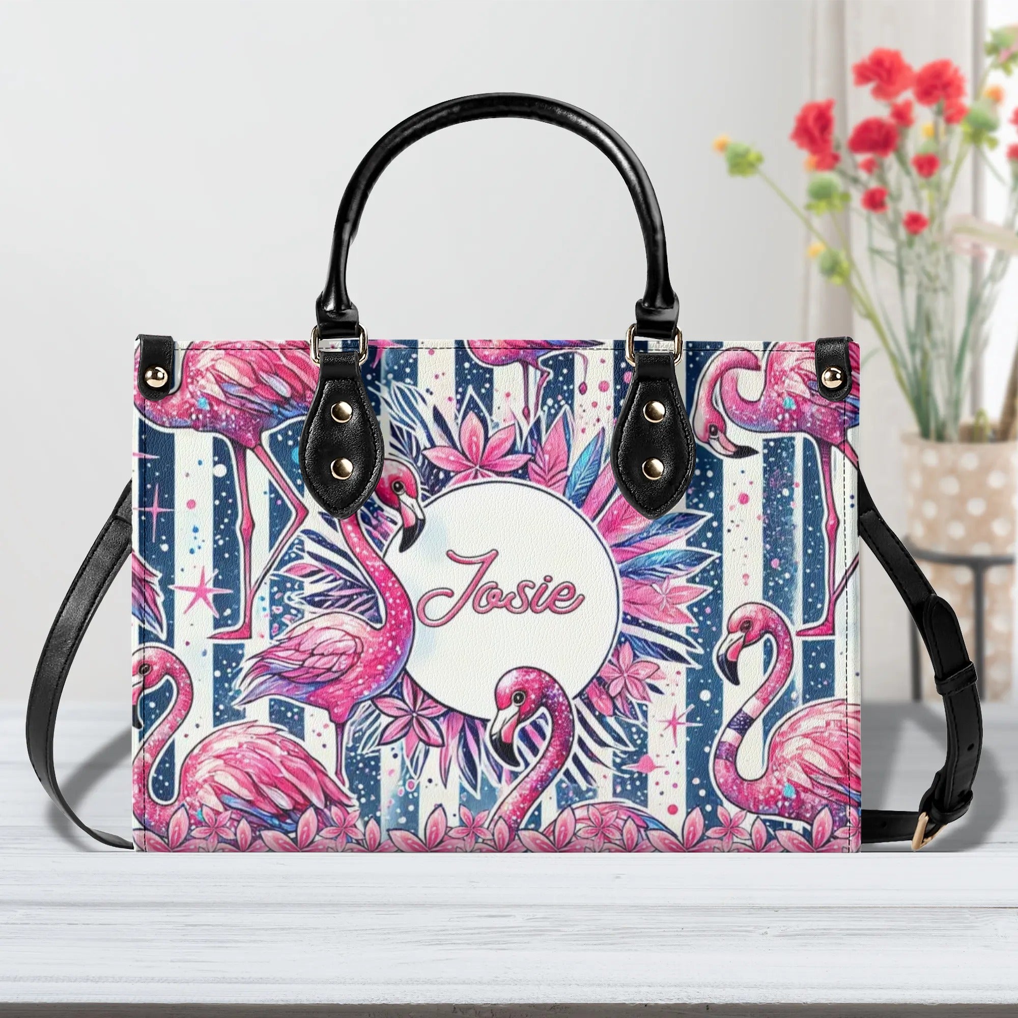 FLAMINGO TROPICAL  LEATHER HANDBAG - TLTR2707242