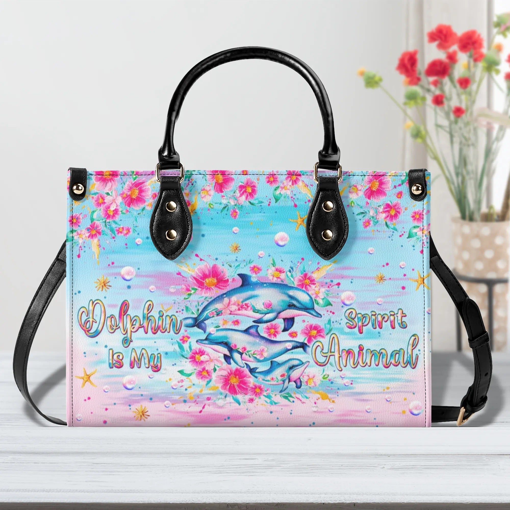 DOLPHIN IS MY SPIRIT ANIMAL LEATHER HANDBAG - TLPQ1806242