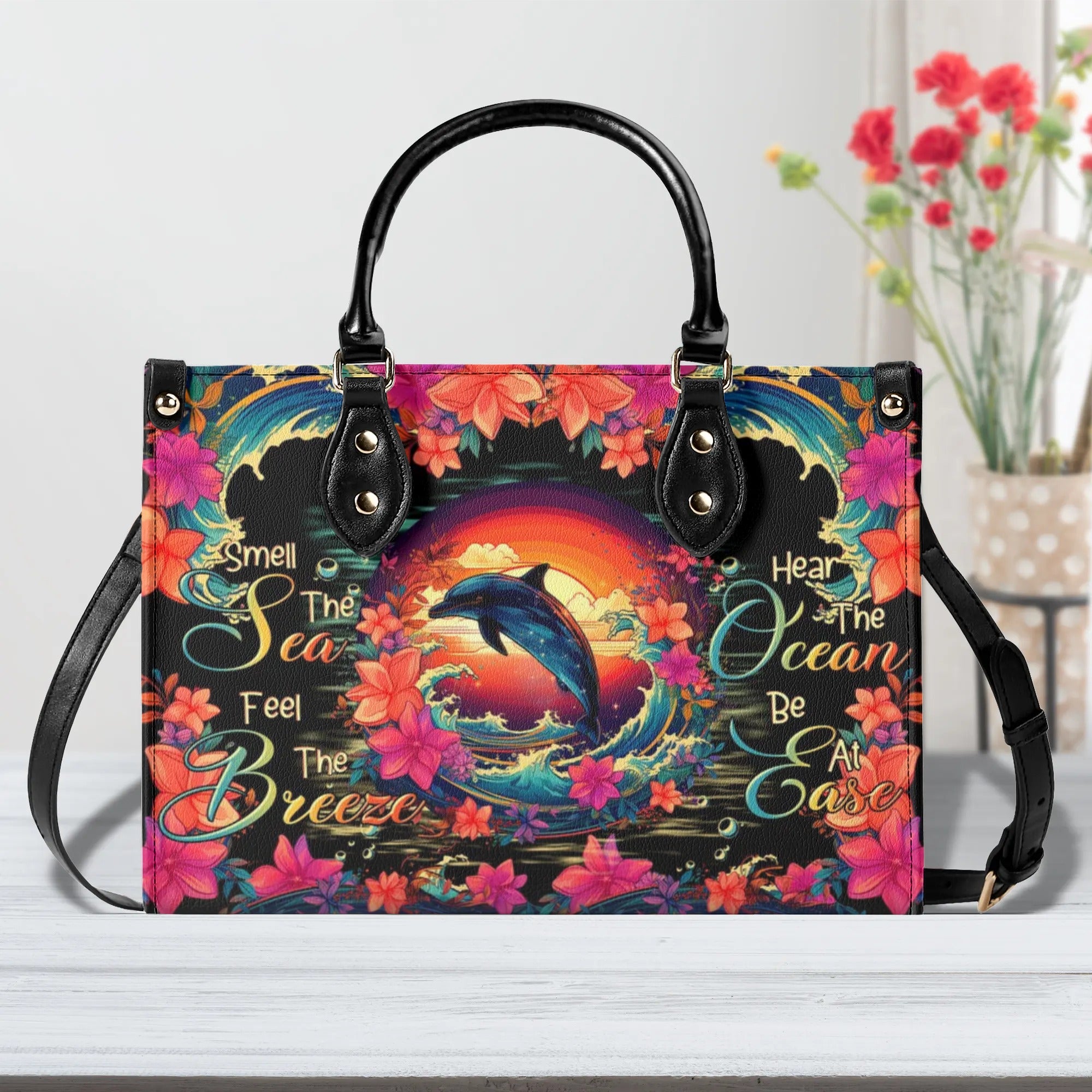 SMELL THE SEA FEEL THE BREEZE DOLPHIN LEATHER HANDBAG - TLTR0107244