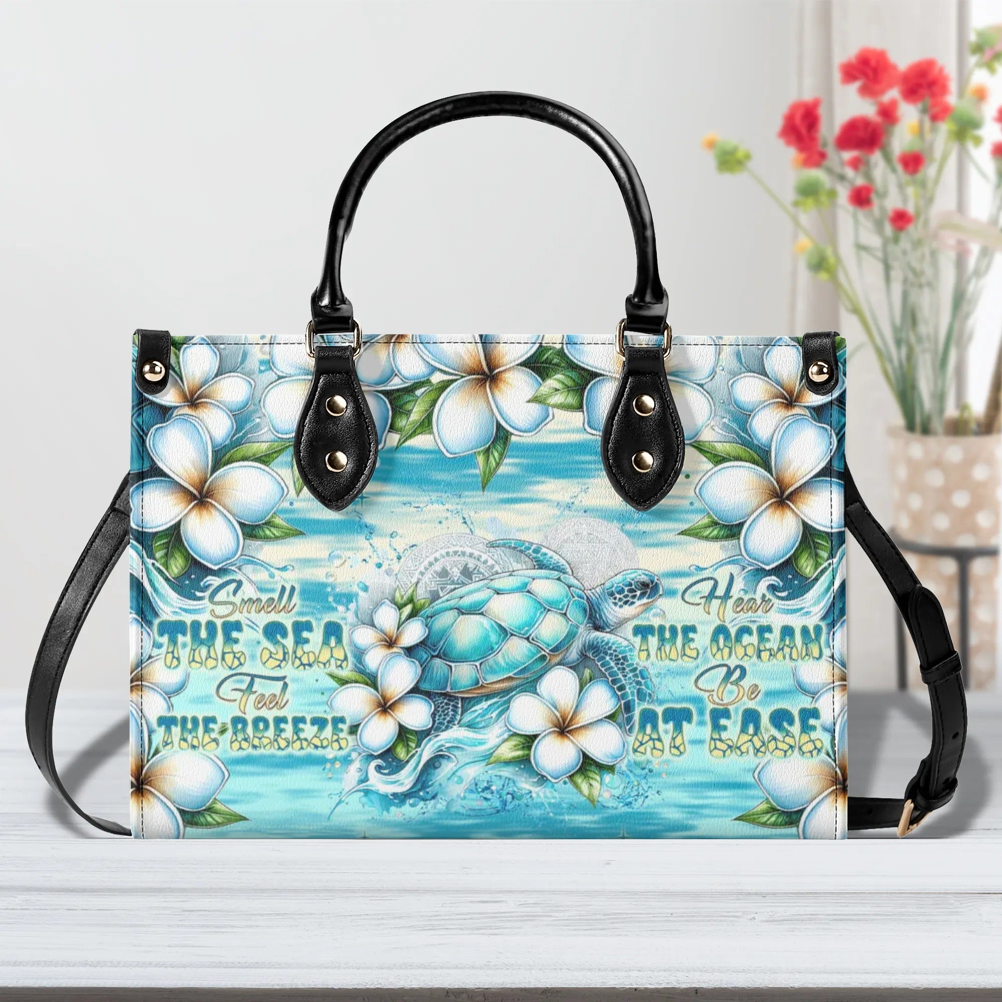 SMELL THE SEA FEEL THE BREEZE TURTLE LEATHER HANDBAG - TLNT1007244