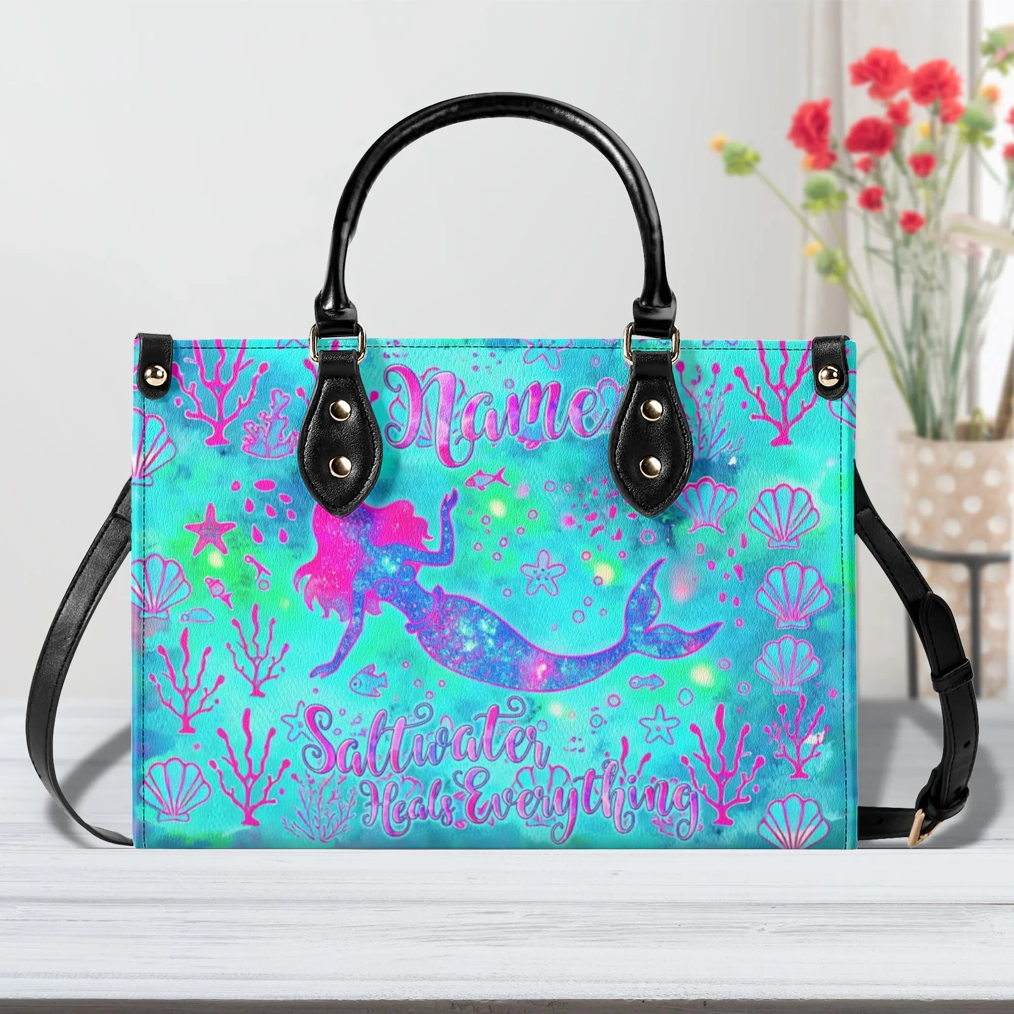 SALTWATER HEALS EVERYTHING MERMAID LEATHER HANDBAG - TYTM2307242