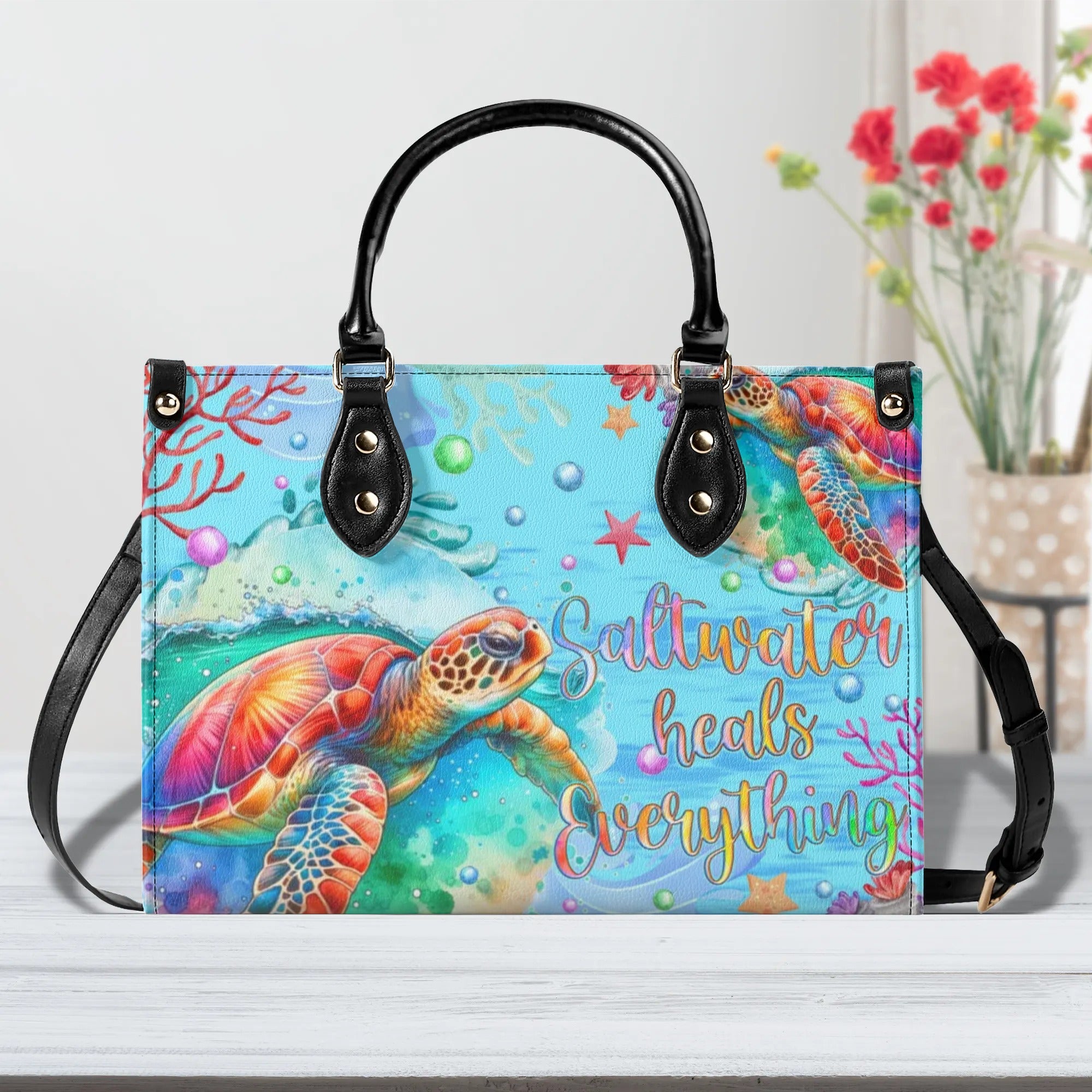 SALTWATER HEALS EVERYTHING TURTLE LEATHER HANDBAG - TYQY2705245