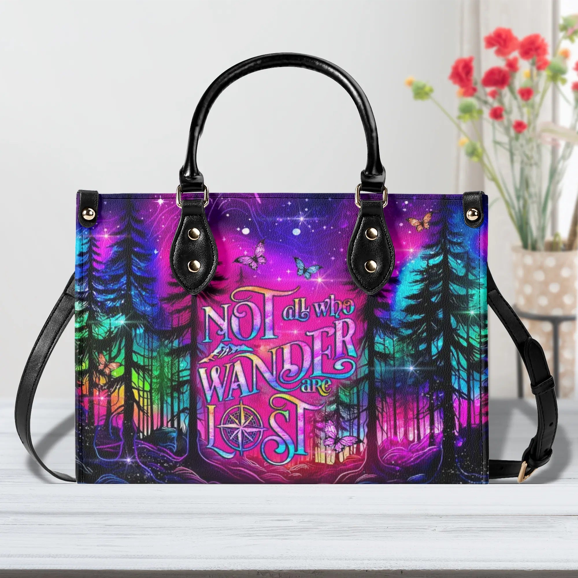 NOT ALL WHO WANDER ARE LOST LEATHER HANDBAG - YHLT0509243