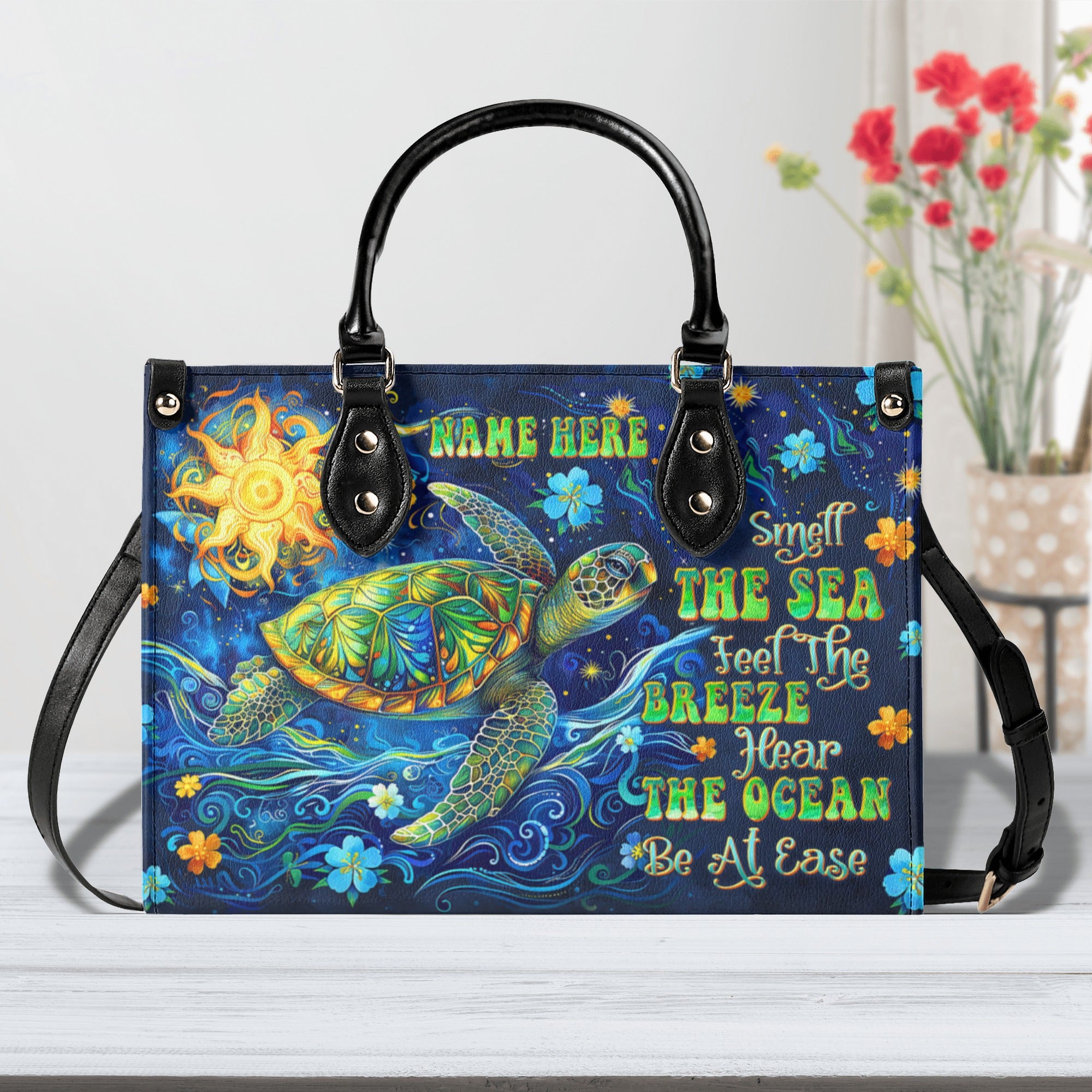 SMELL THE SEA FEEL THE BREEZE TURTLE  LEATHER HANDBAG - TLTW2712243