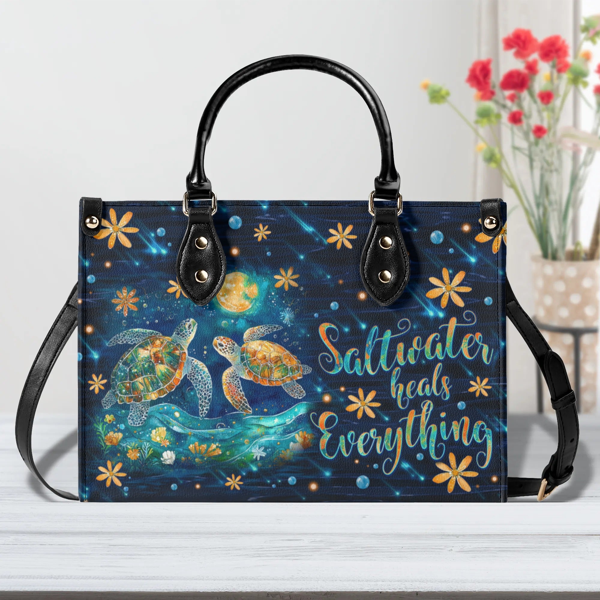 SALTWATER HEALS EVERYTHING TURTLE  LEATHER HANDBAG - TLNO1410244