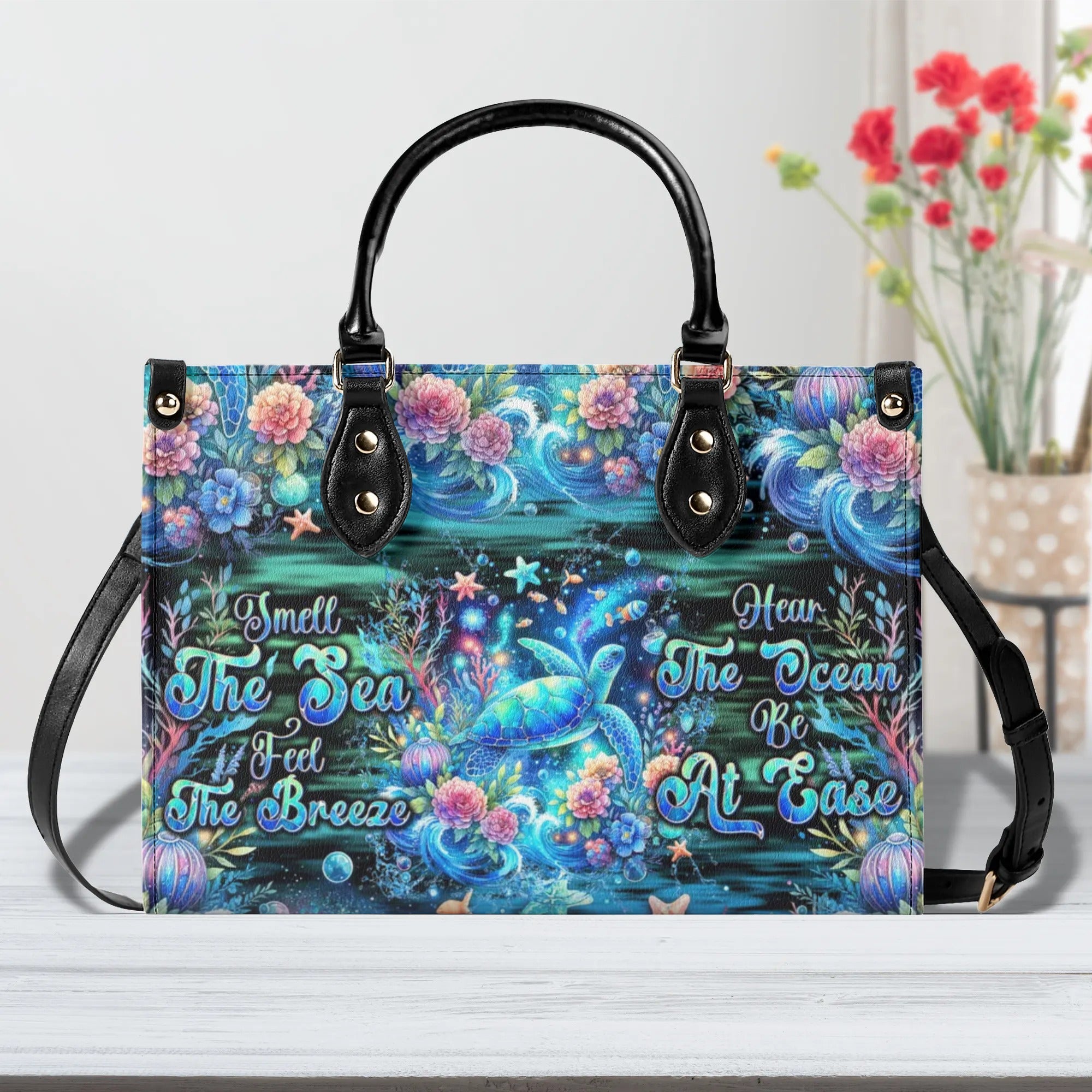 SMELL THE SEA FEEL THE BREEZE TURTLE LEATHER HANDBAG - TLNT0409244