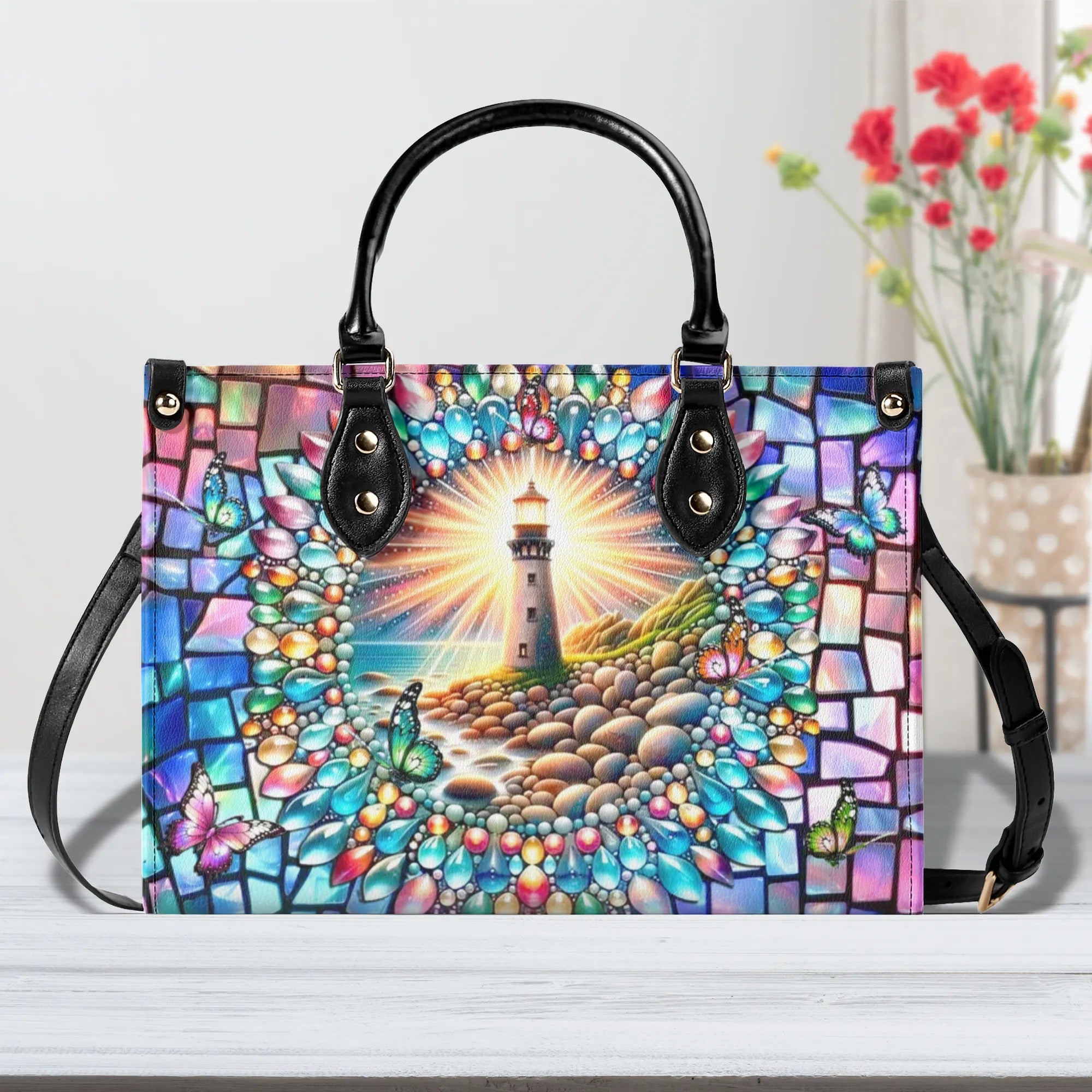 LIGHTHOUSE STAINED GLASS LEATHER HANDBAG - YHLT1106242