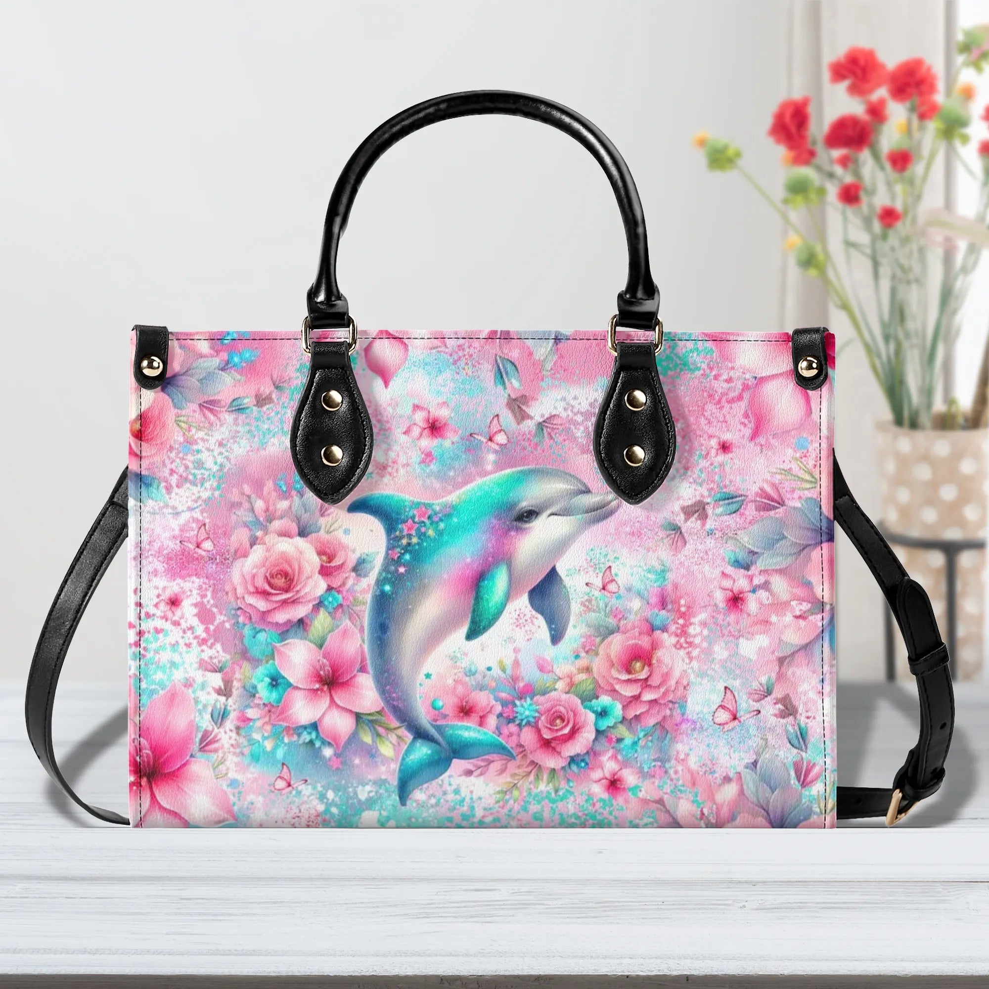 DOLPHIN FLORAL LEATHER HANDBAG - YHLT1107242