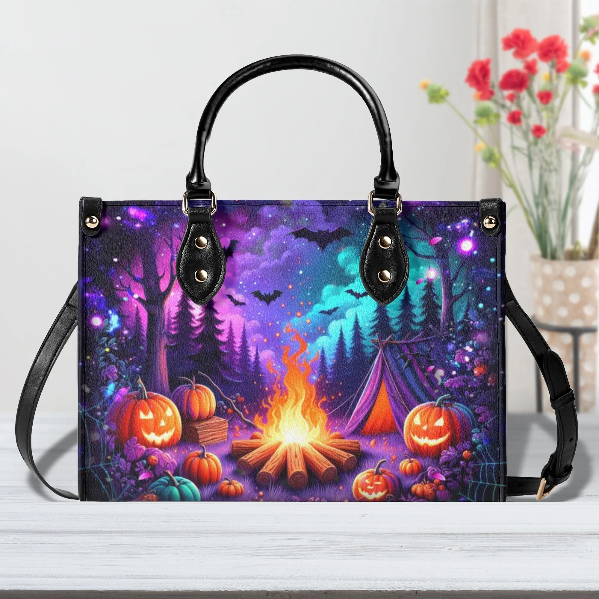 GLOWING CAMPFIRE HALLOWEEN LEATHER HANDBAG - YHDU2608244