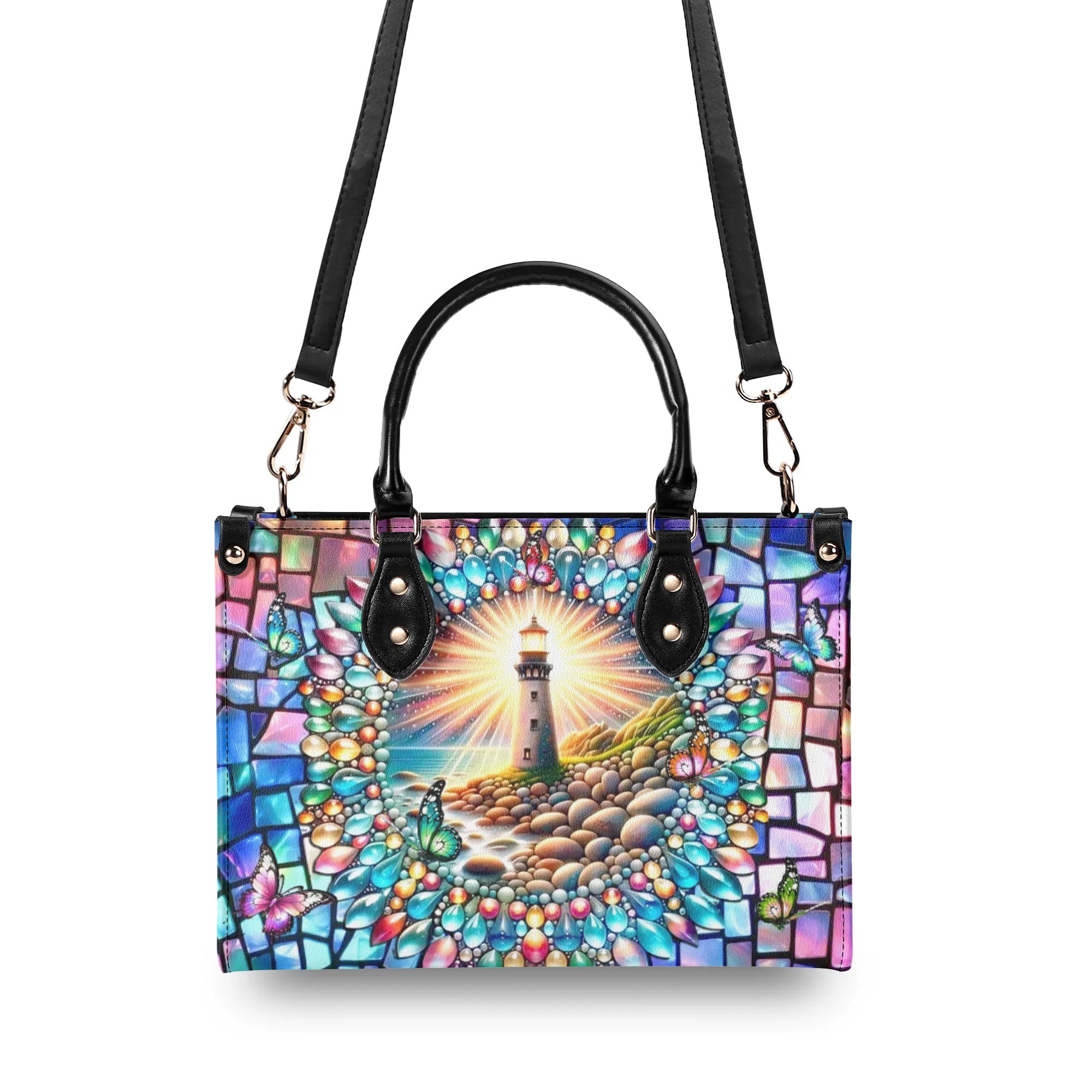 LIGHTHOUSE STAINED GLASS LEATHER HANDBAG - YHLT1106242