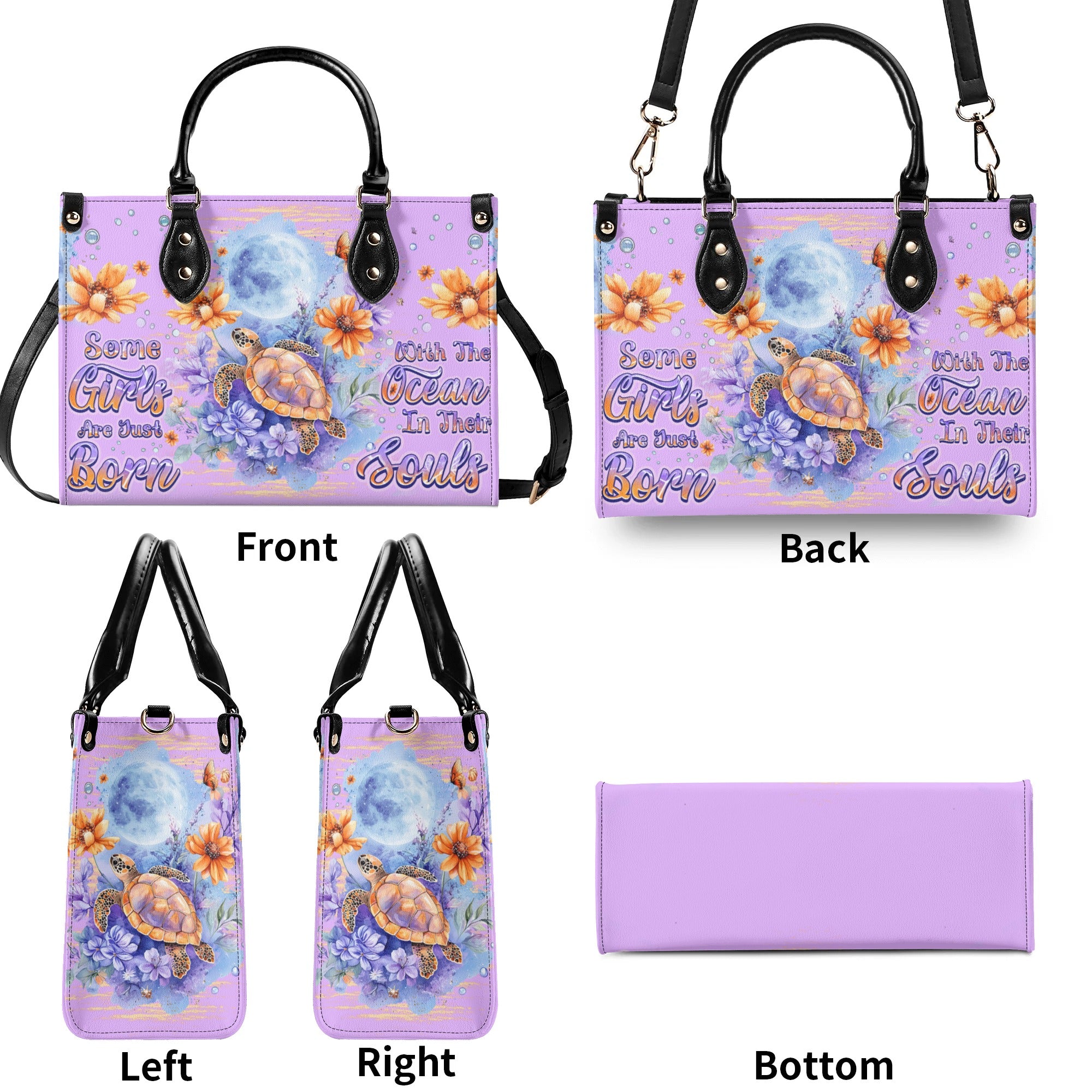 SOME GIRLS ARE JUST BORN TURLTE WATERCOLOR LEATHER HANDBAG - TLNZ1110245