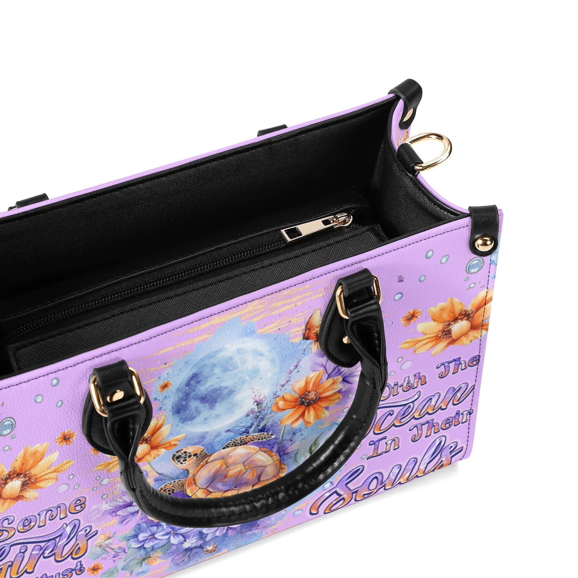 SOME GIRLS ARE JUST BORN TURLTE WATERCOLOR LEATHER HANDBAG - TLNZ1110245