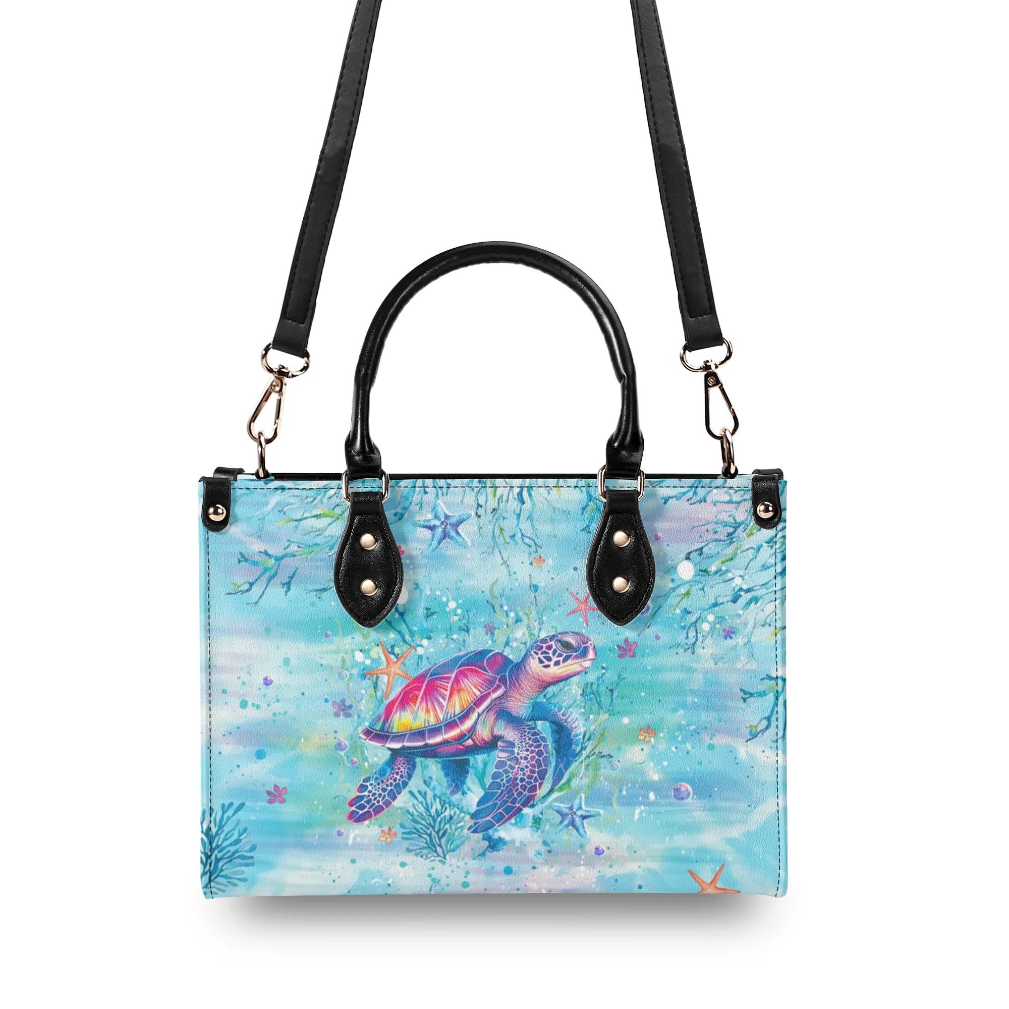 SMELL THE SEA FEEL THE BREEZE TURTLE LEATHER HANDBAG - YHLT0508244