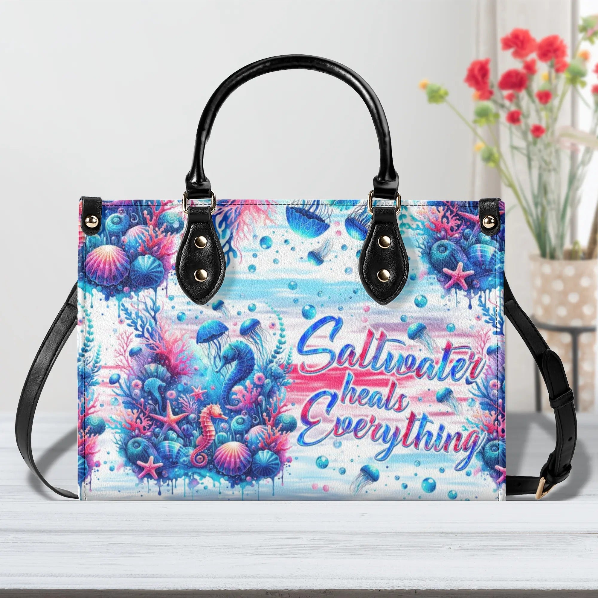 SALTWATER HEALS EVERYTHING UNDERSEA LEATHER HANDBAG - TLNT1906245